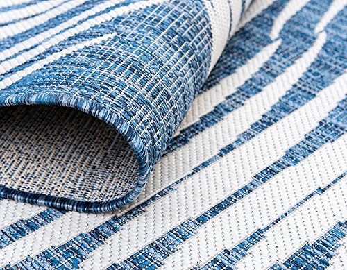 Miniatura 5 de Unique Loom - Tapete de la colección Outdoor Botanical, diseño de palmera (2pies x 6.1pies, para pasillo, color azulazul marino)