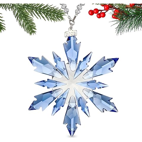 2025 Blue Crystal Christmas Ornaments Glass Snowflake Star for Christmas Tree Ornam...