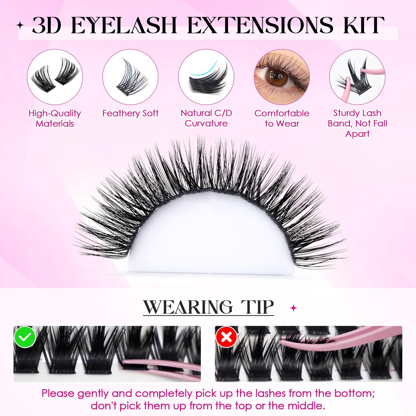 INPING Sztuczne rzęsy, 4 MIX objętość Wispy rzęsy do włosów, 8-16mm | 230 szt., przedłużanie rzęs C Curl, Lash Bond i uszczelka, pęseta, klaster Lash dla początkujących DIY w domu