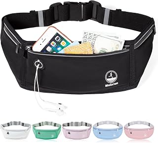 Molarun Slim Running Belt Fanny Pack for Women Men - Water-Resistant Phone Holder, Fits 24-46" Waists for Running Hiking