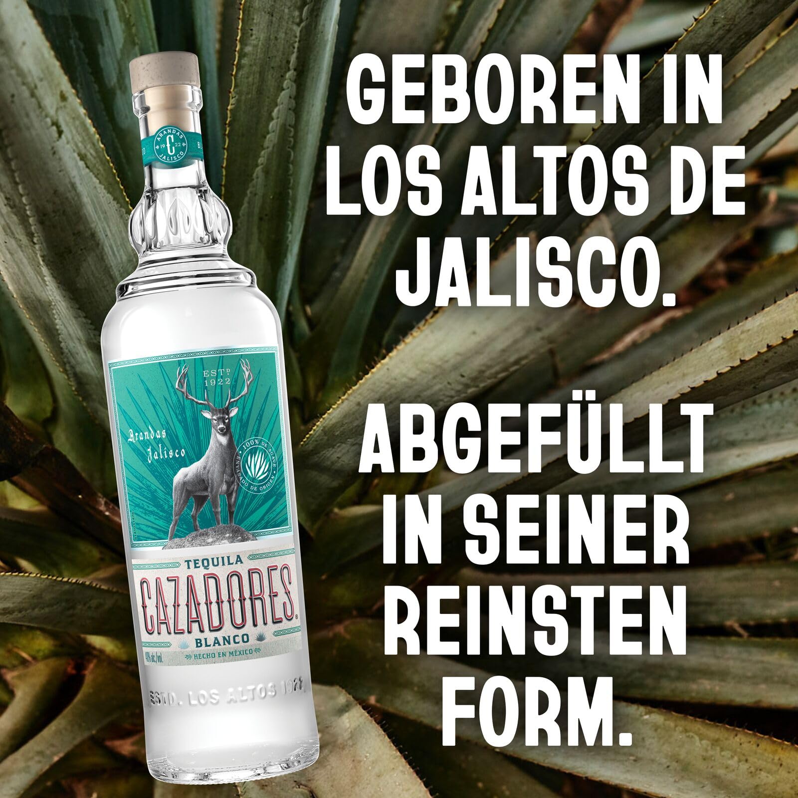 CAZADORES Tequila Blanco, 40% Alkoholgehalt, 70cl / 700ml, Doppelt Destillierter Alkohol aus 100% Blauer Weber-Agave