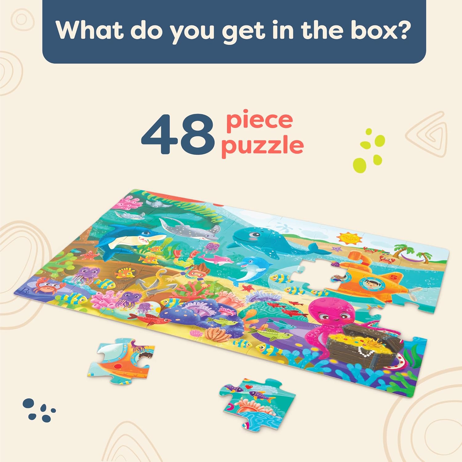 B. toys – Under The Sea Floor Puzzle – Kids Puzzles Jigsaw Puzzles – 48 Pieces Kids Puzzle with Ocean Animals – Educational 24 x 36-Inch Learning Toy for 3+ Years – Colorful Marine Life Adventure-Inch