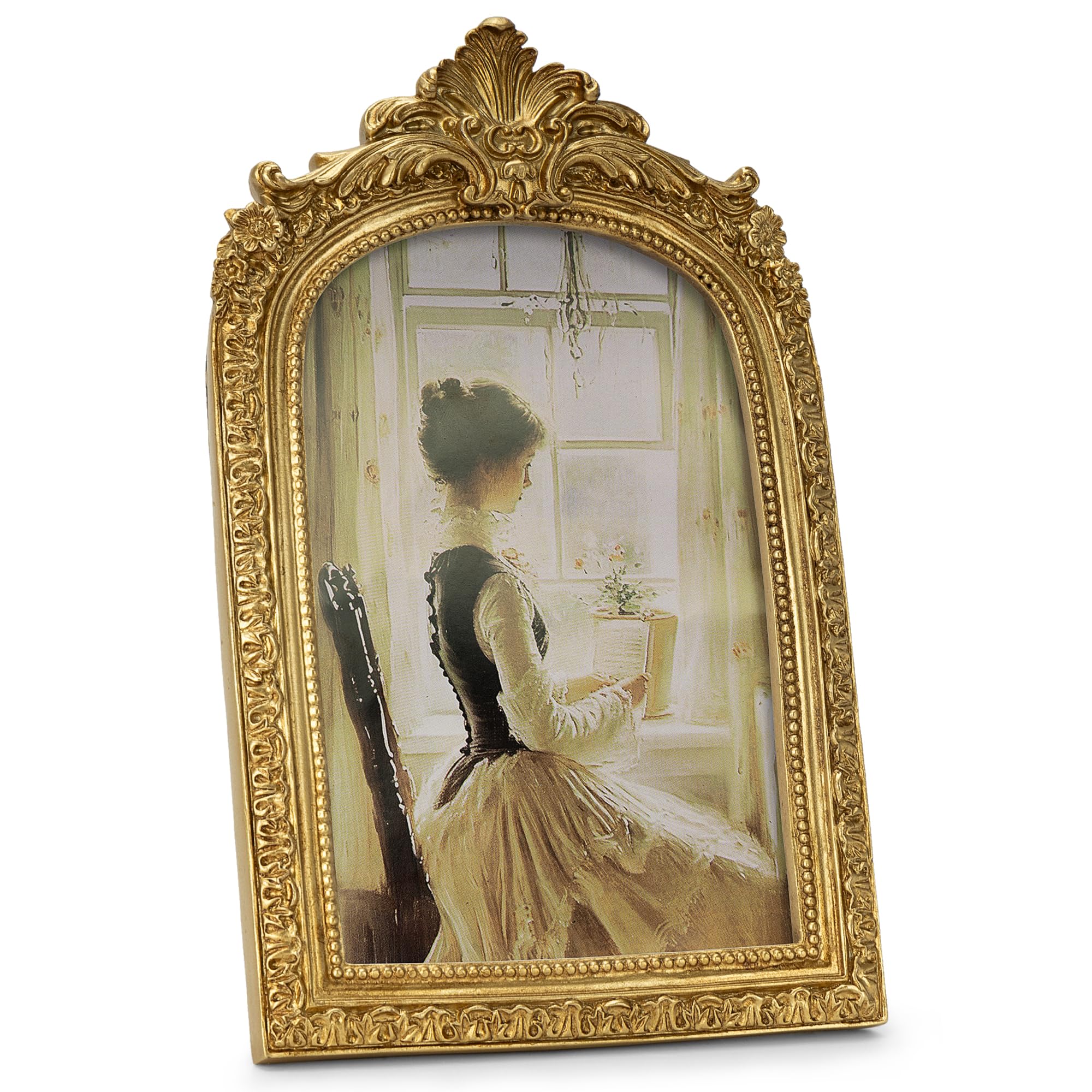 Vintage Picture Frame, Gold Vintage Arched Frame Decor for Tabletop and Wall Mounting, Antique Arched Photo Decor for Home, Gold, 4x6 Inch