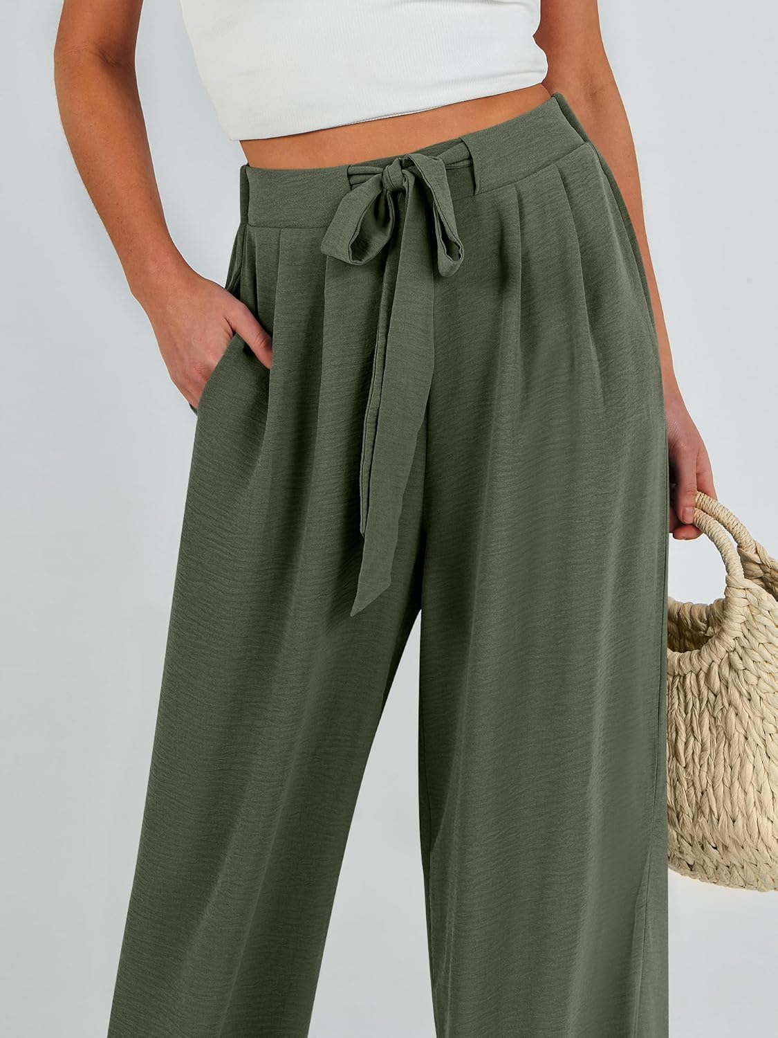 Caracilia Wide Leg Palazzo Pants for Women Summer High Waist Flowy Loose Casual Lounge Trousers Beach Travel Vacation Clothes - Image 6