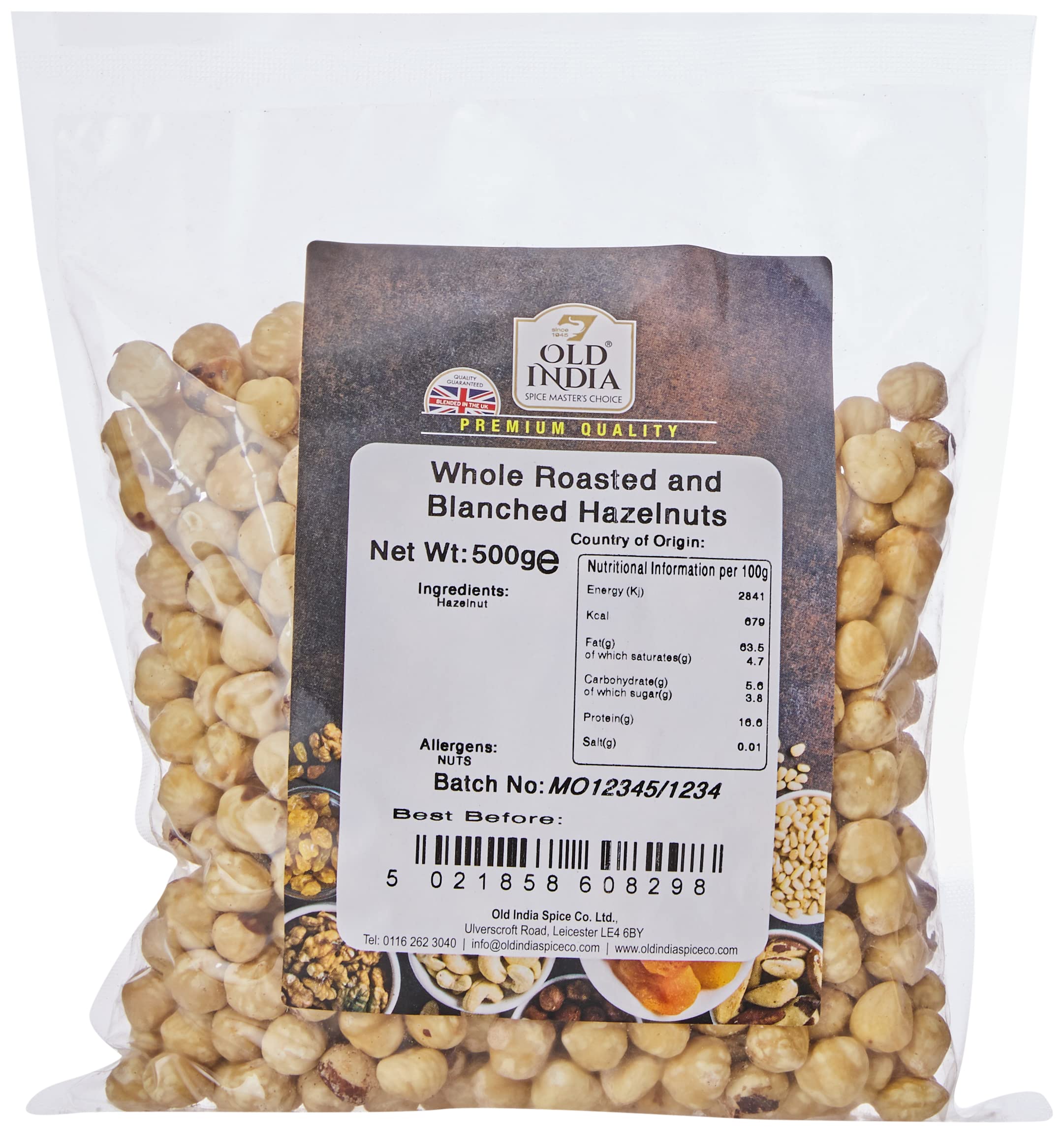 Old India Whole Roasted and Blanched Hazelnuts 500g