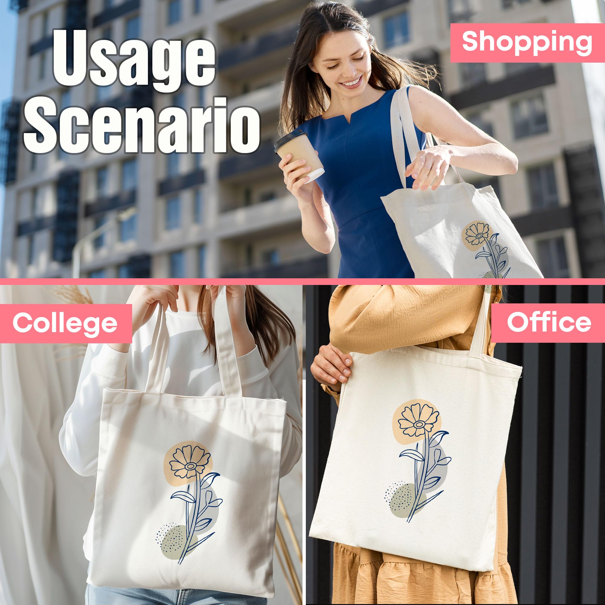 Goelite Flower Pattern Tote Bag For Women With Zipper | Canvas Cloth Totes For Grocery, Shopping, Girls College And Daily Use | Aesthetic Stylist Look Travel Handbag For Multipurpose Use 3