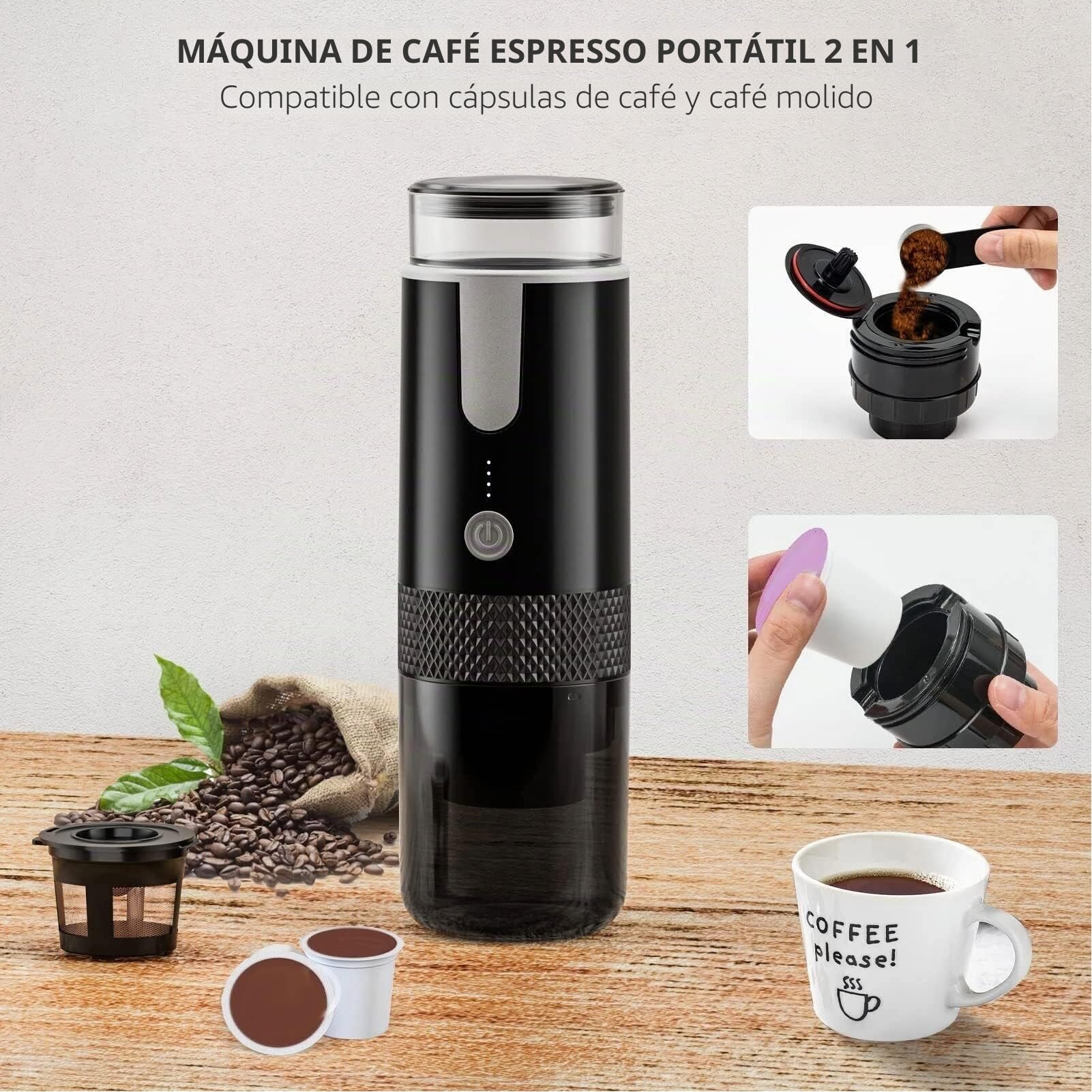Asixxsix Portátil, Máquina de café Espresso Recargable, Fácil de Operar, de Viaje, Mini de Mano, Compatible con Cápsulas, café Molido, para Camping, Hogar