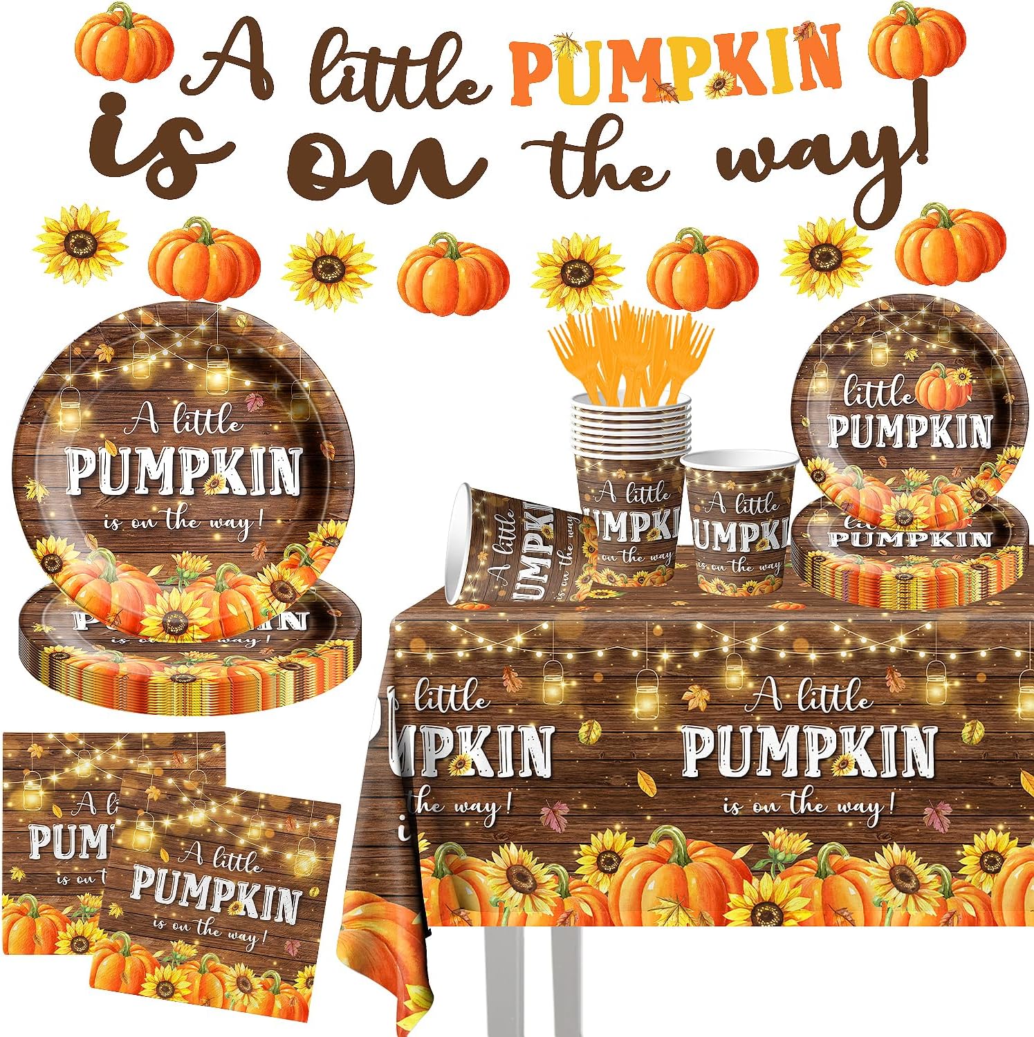 142pcs Little Pumpkin Baby Shower PlatesLittle Pumpkin