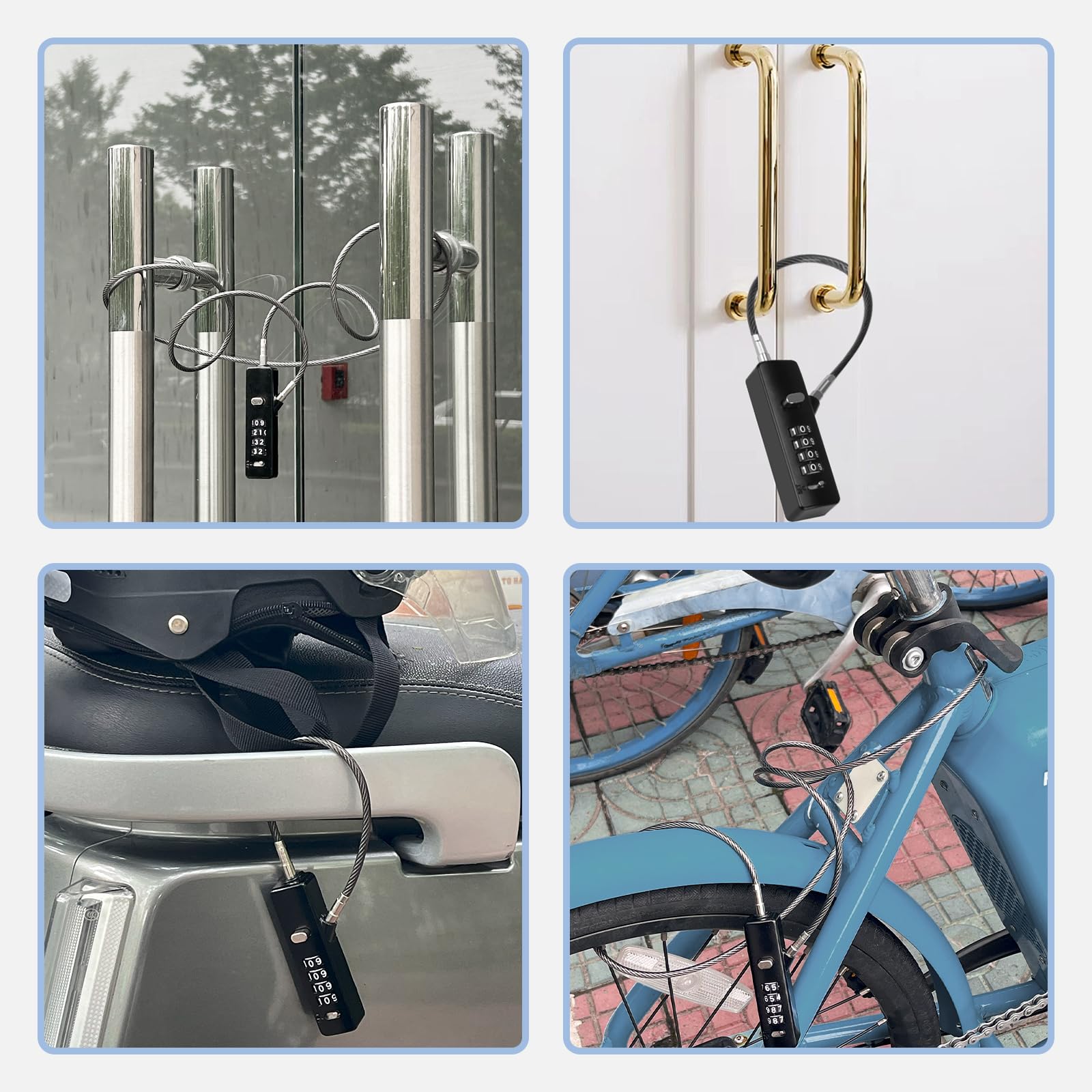 Cadenas à câble polyvalent – Cadenas à combinaison à 4 chiffres avec 3 cordes interchangeables en acier tressé (22,9 cm/59,9 cm/129,9 cm) – Idéal pour vélos, scooters, snowboards, armoires et portails