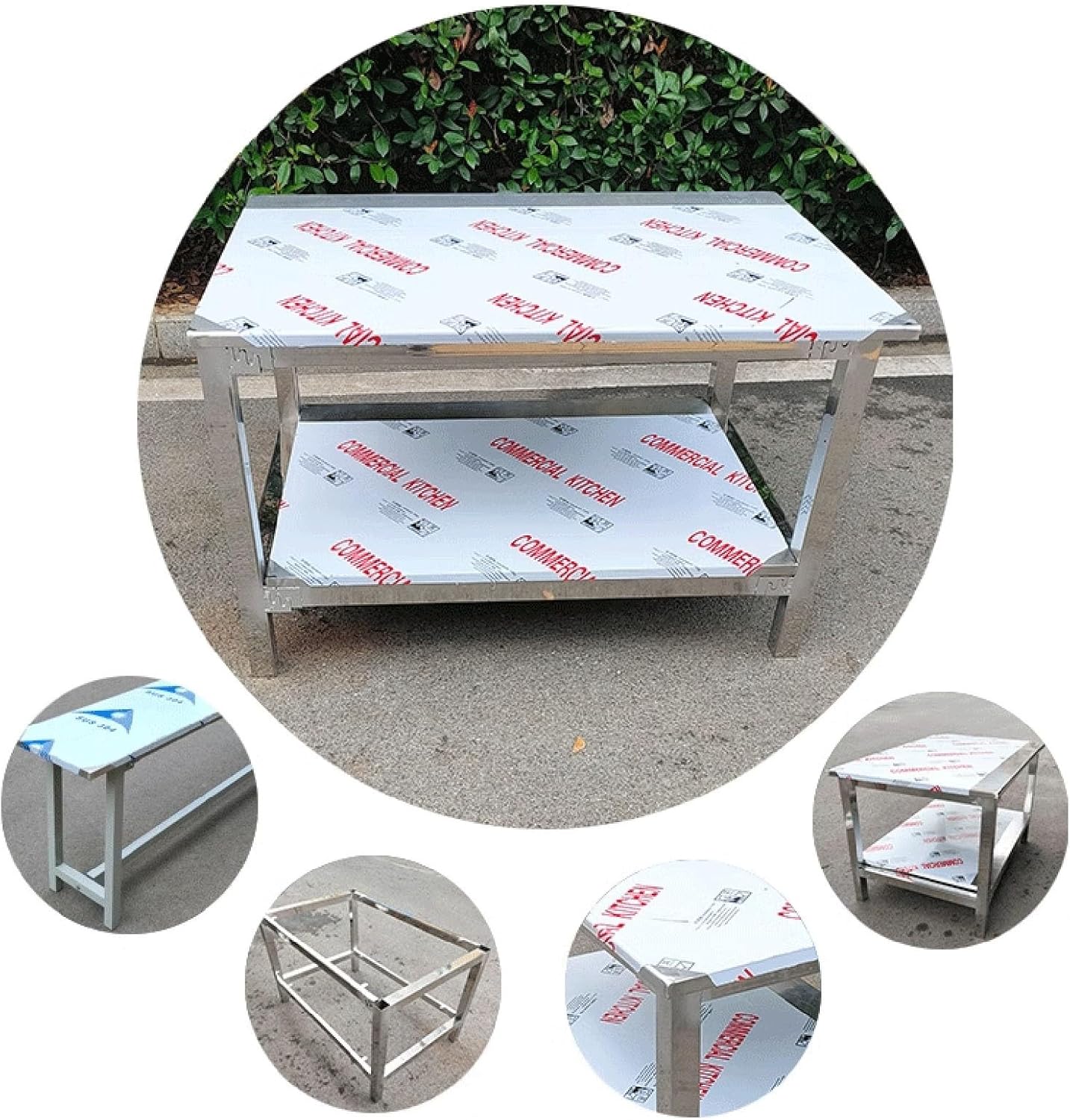 Commercial Stainless Steel Workbench Double-Layer Countertop Worktable Square Metal Storage Table Easy to Clean with Non-Slip Pads for Cafeteria Cutting Boards(120 * 60 * 75cm/47.2x23.6x29.5”)
