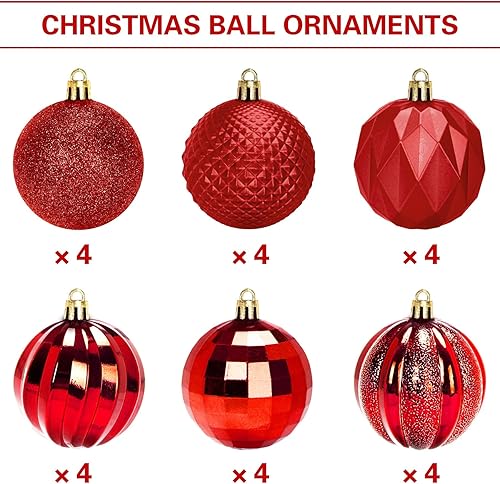 Miniatura 2 de JULMELON 24 bolas de árbol de Navidad, adornos grandes para colgar, decoraciones inastillables para árbol de Navidad, vacaciones, boda, aniversario