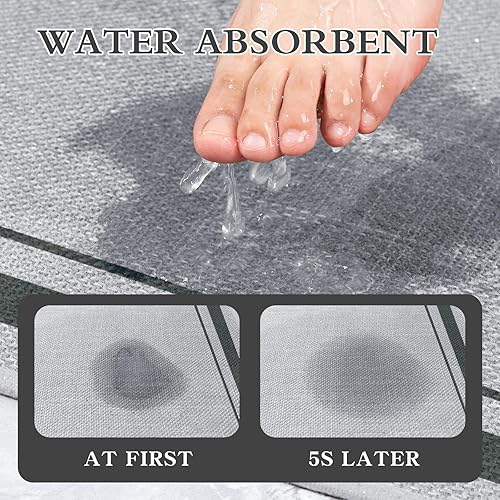 Miniatura 4 de Chakme Juego de alfombras de baño de 3 piezas, alfombras de baño ultrafinas, absorbentes, antideslizantes, lavables a máquina, gris claro, 17 x 24