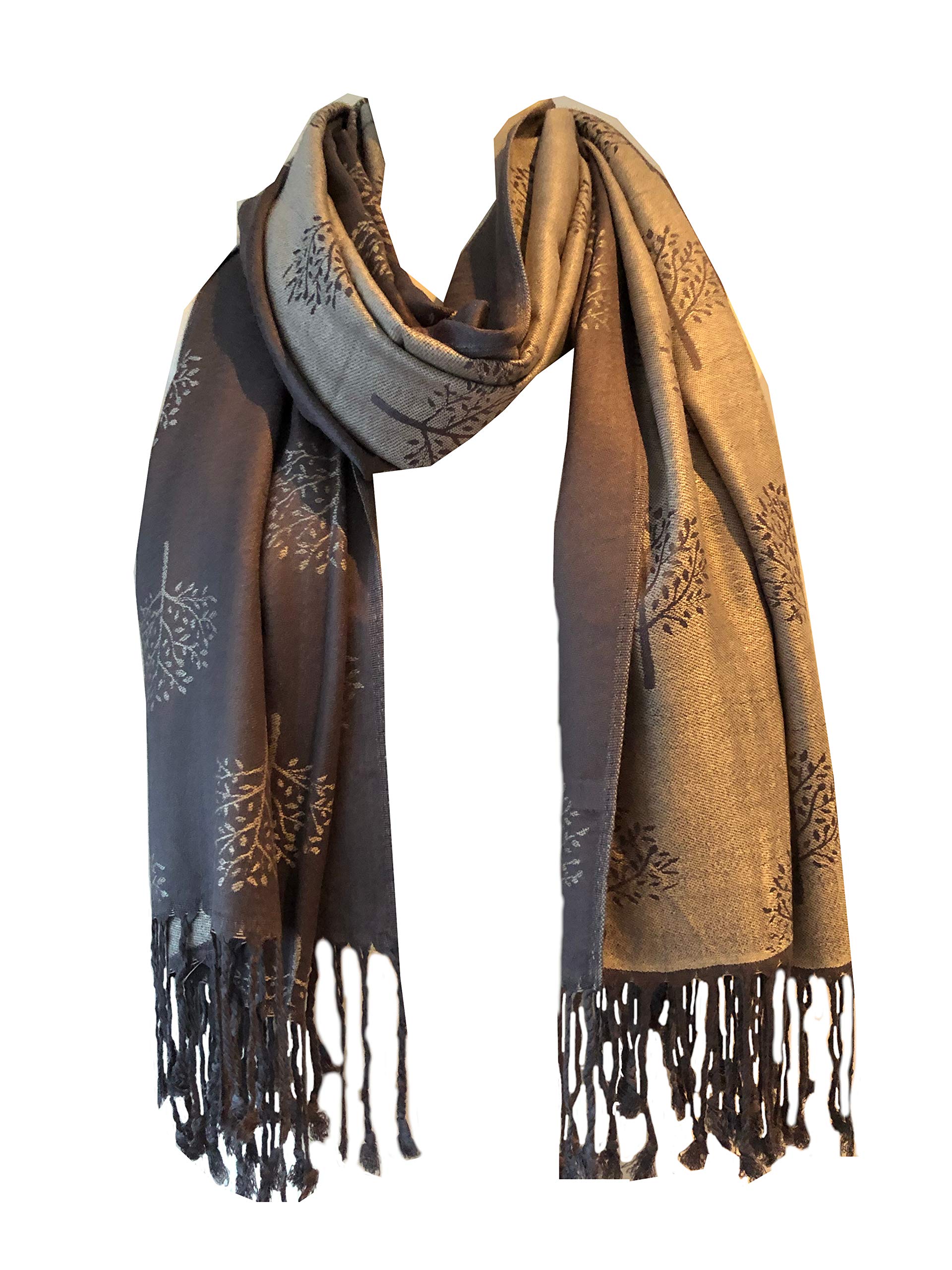 Pamper Yourself Now Women's Grey/ Silver Mulberry Tree Reversible Two Tone Pashmina Scarf, Lovely Wrap/Shawl With Mulberry Trees. Great For Gifts. (/Silver)