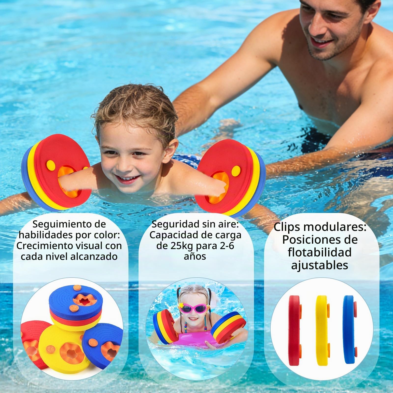 Manguitos Discos Natación Niño- 6 Pcs Manguitos Bebe Piscina y Bolsa de Almacenamiento Discos Flotadores Manguito Evolutivos Flotador Bebe Natación de Infantil de Piscina Flotantes para Entrenamiento
