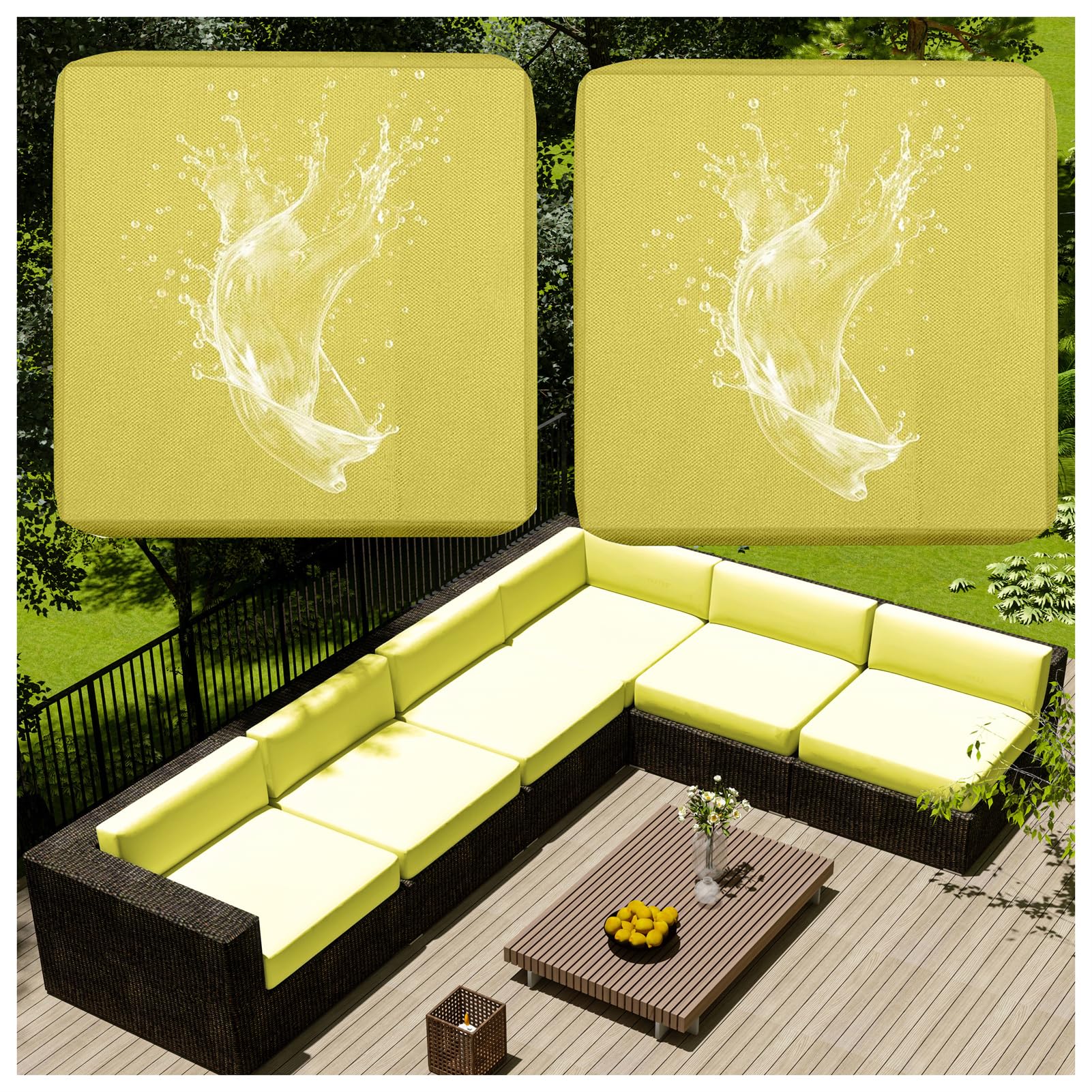 1/2/4 Pcs Patio Cushion Covers Waterproof – Outdoor Rattan Furniture Cushion Replacement Slipcovers with Zipper for L-Shaped Garden Sofa or Corner Couch (Yellow,60x55cm 2 pcs)