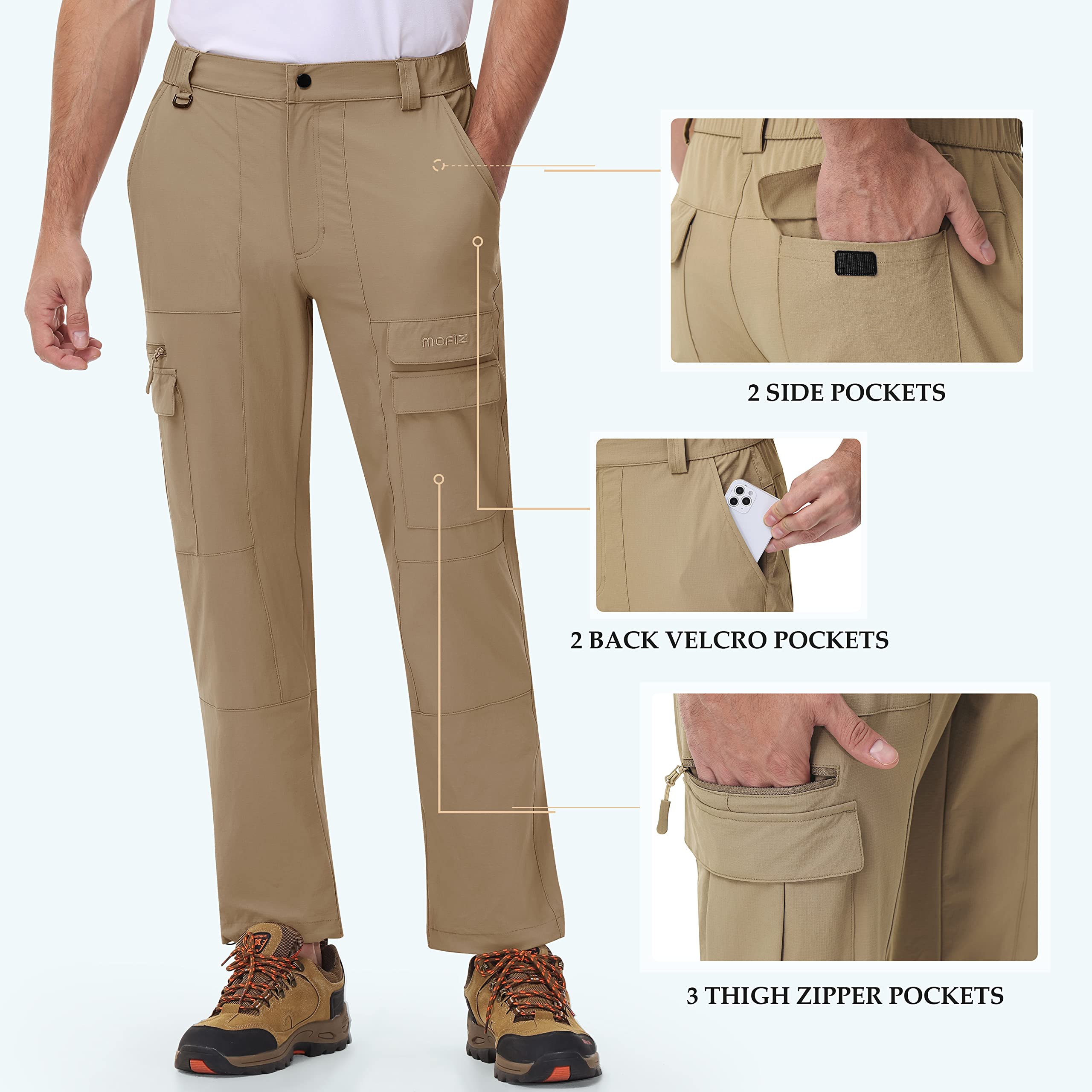 MoFiz Pantalones de Trekking Hombre Senderismo Cargo Pantalones Trabajo de Secado Rápido al Aire Libre con 7 Bolsillos