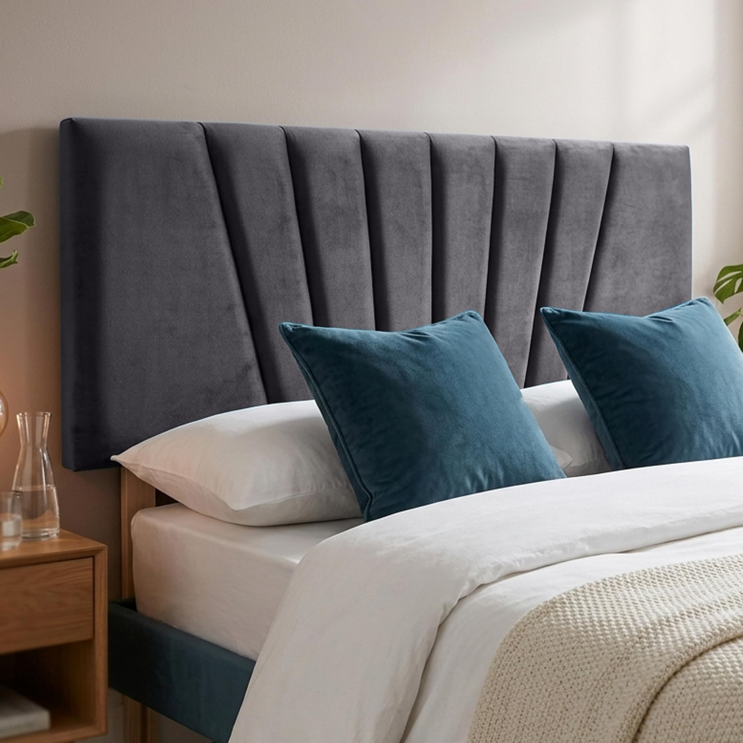 BEDELUNA Headboards for Bed - 24” Sunrise Plush Fabric Headboard - Elegant Divan Bed Thick Padding Bed Headboards, Luxury Bedroom & Hotel Furniture
