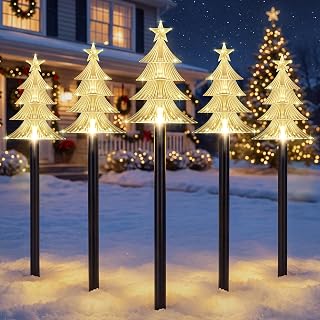 TOWPONICS Solar Christmas Tree Pathway Lights Outdoor Decorations, 5 PCS - Amazon product rated Grade B
