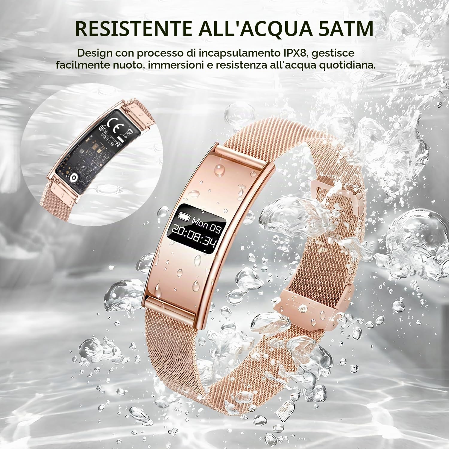 Fitness Tracker Smartwatch Bracciale Donna: Smart Band con Cardiofrequenzimetro SpO2 Stress Sonno Ciclo Fisiologico 5ATM Impermeabile e Modalità Sport Multiple Contapassi Smartband