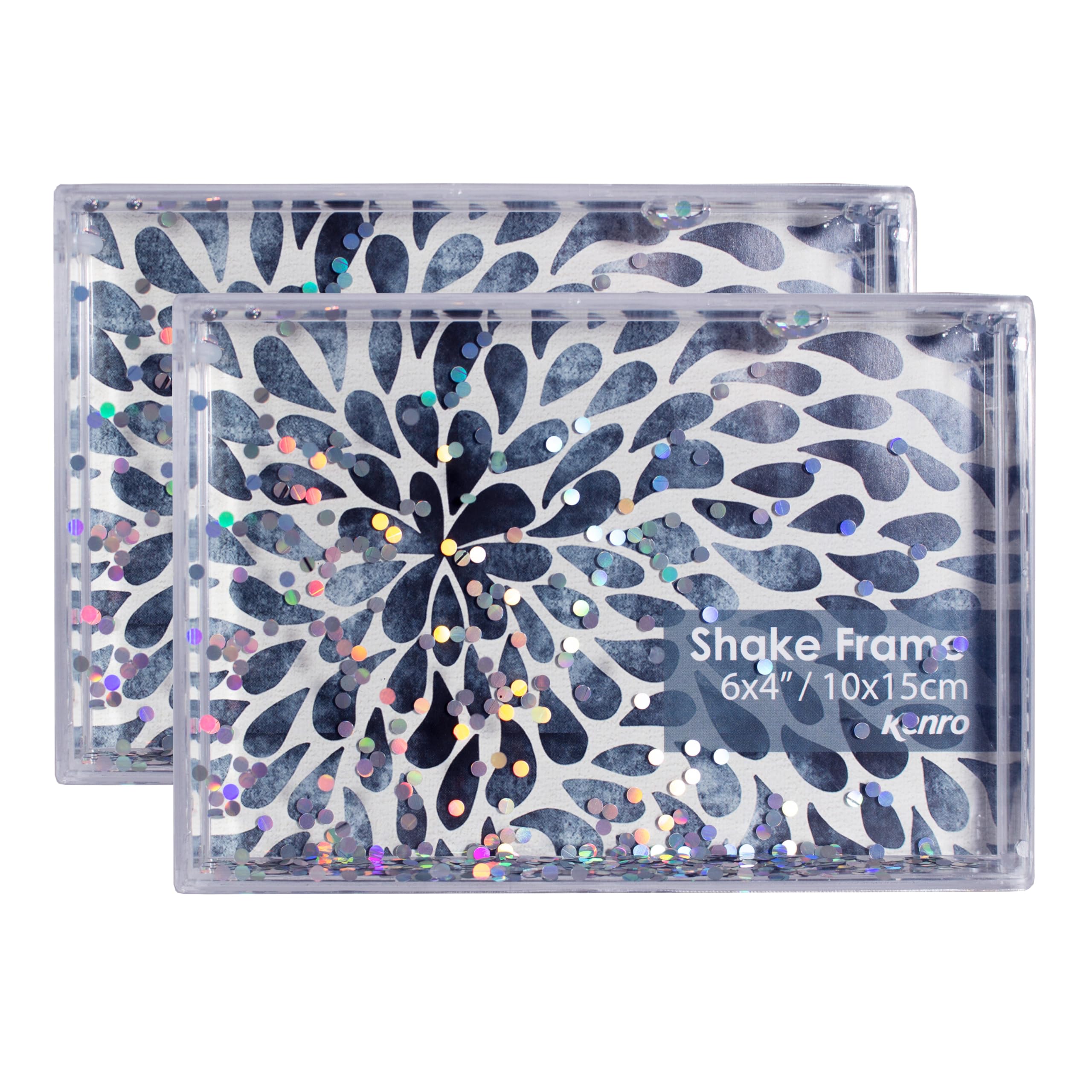 Kenro Box of 2 Glitter Shake Photo Frame 6x4 Inch / 10x15cm Novelty Gift with Round Silver Sequins - KS1015-2