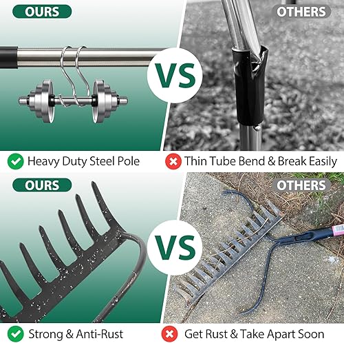 Miniatura 4 de Rastrillo de jardín, rastrillos de arco de 6 pies para césped resistente, rastrillo de metal para patio con mango largo ajustable, cabeza de 14