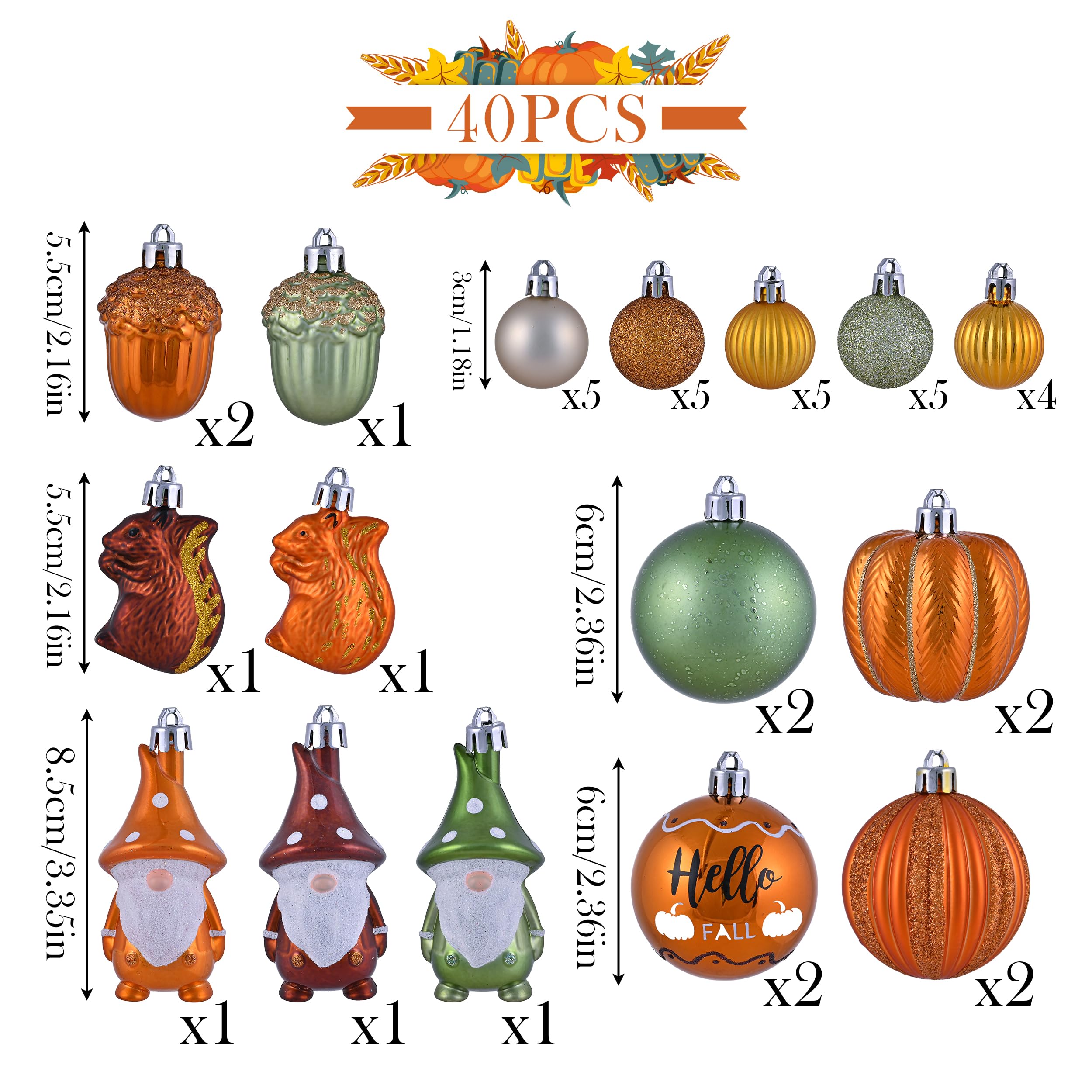 Lot De 40 Boules Déco Automne/Noël Valery Madelyn - Citrouilles Et Nains De Fruits, Incassables, Avec Ficelle