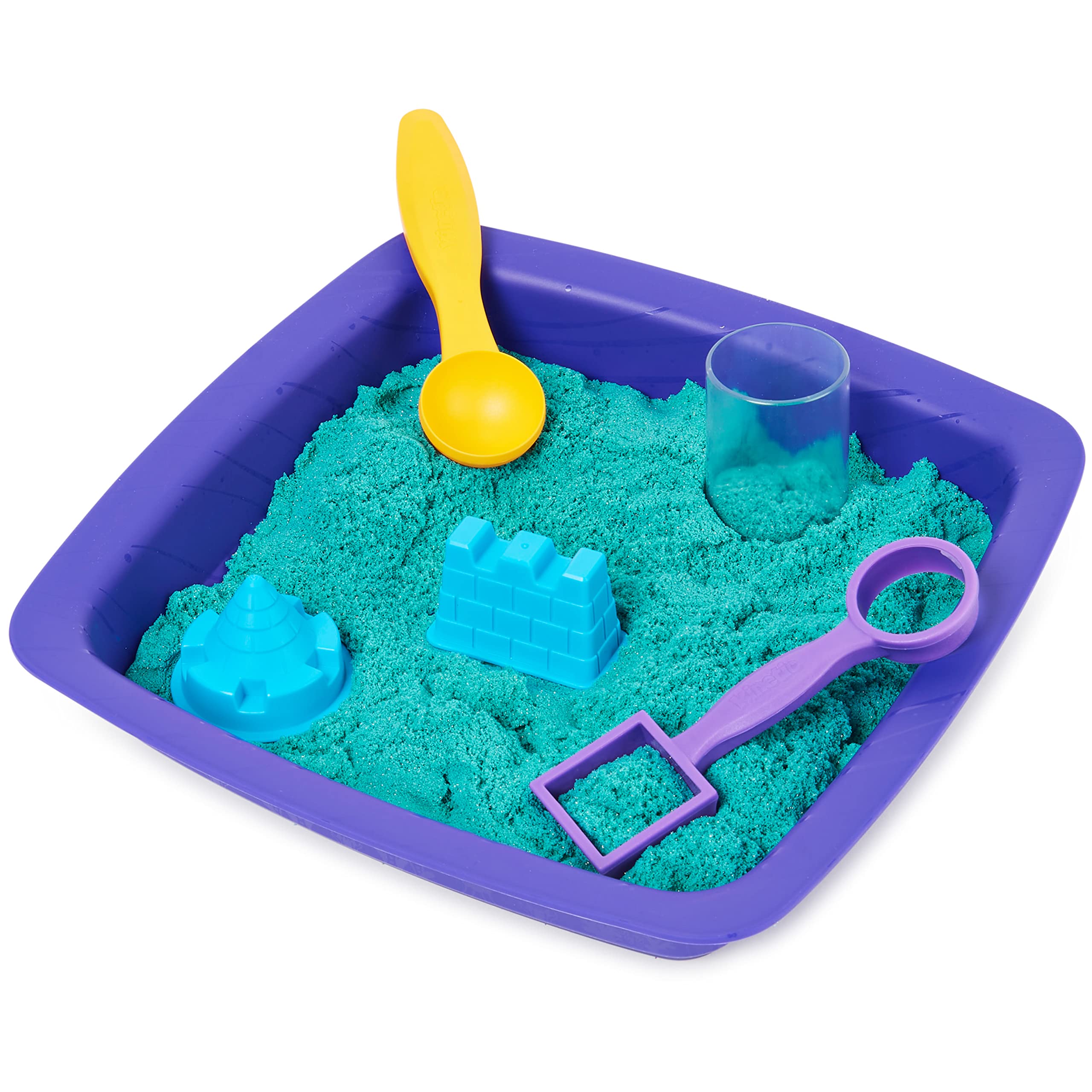 Kinetic Sand |Zamek Shimmer Sand | Piasek kinetyczny 454gr | Magiczny piasek | Zielony Kolorowy Piasek | 3 akcesoria i tacka W zestawie | zabawki dla dzieci i dziewczynek 3 lata