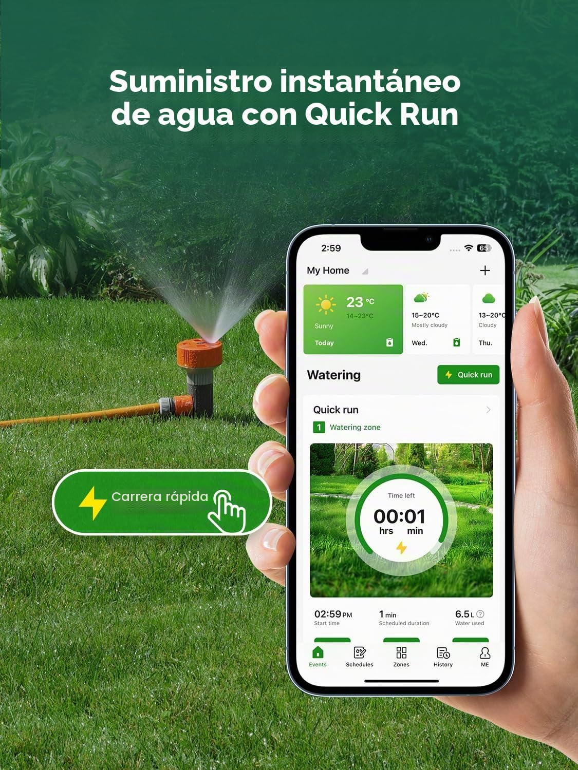 HSC-400W Programador de Riego Inteligente WiFi 4 Zonas 24VAC, Salto Automático por Clima, 16 Programas Personalizables, Protección contra Golpe de Ariete, Riego Manual para Jardín, Césped, Azul