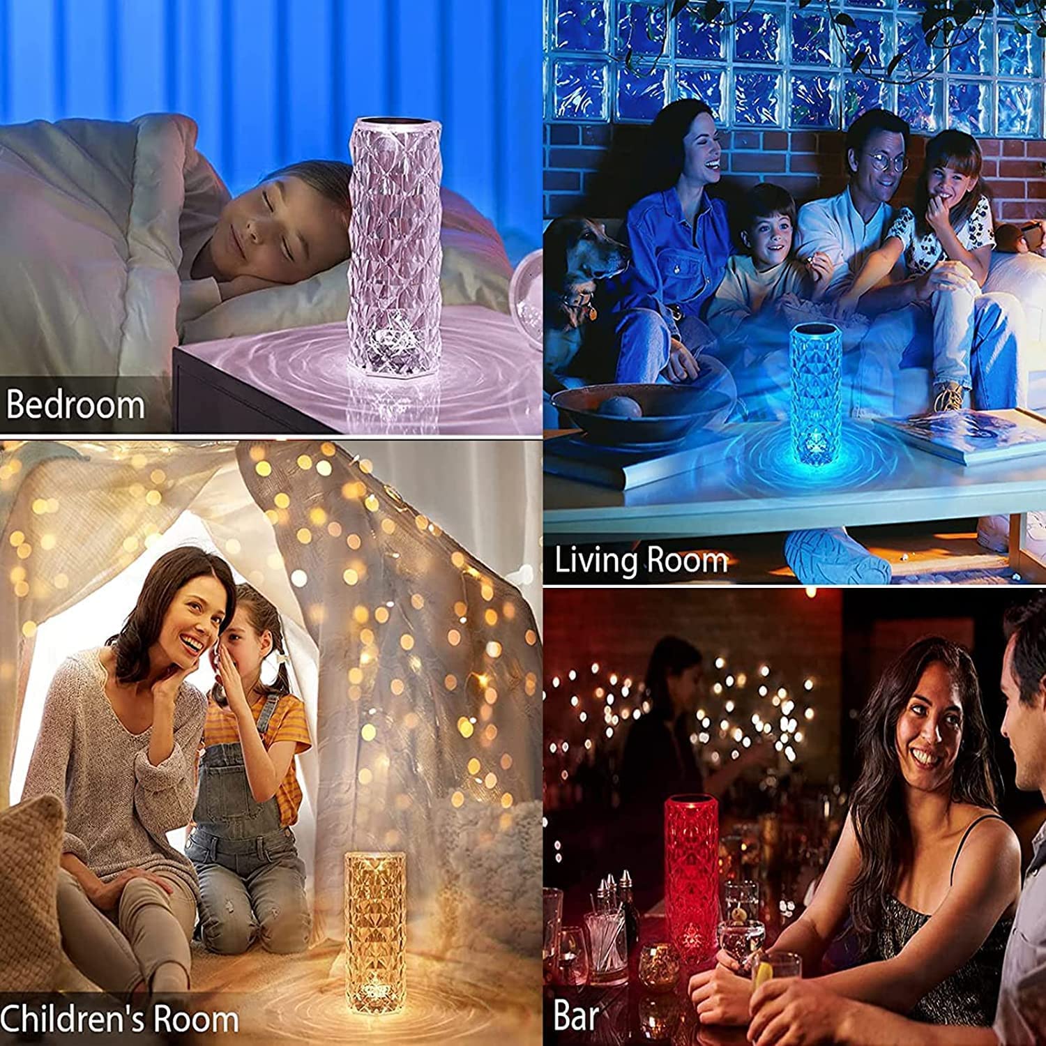 KLIZNIL Crystal Table Lamp, 16 Color Changing Rose Diamond Night Light, Touch Control Desk Lamp USB Rechargeable Bedside Lamp for Bedroom Living Room, Kids Room (Round Lamp) 2