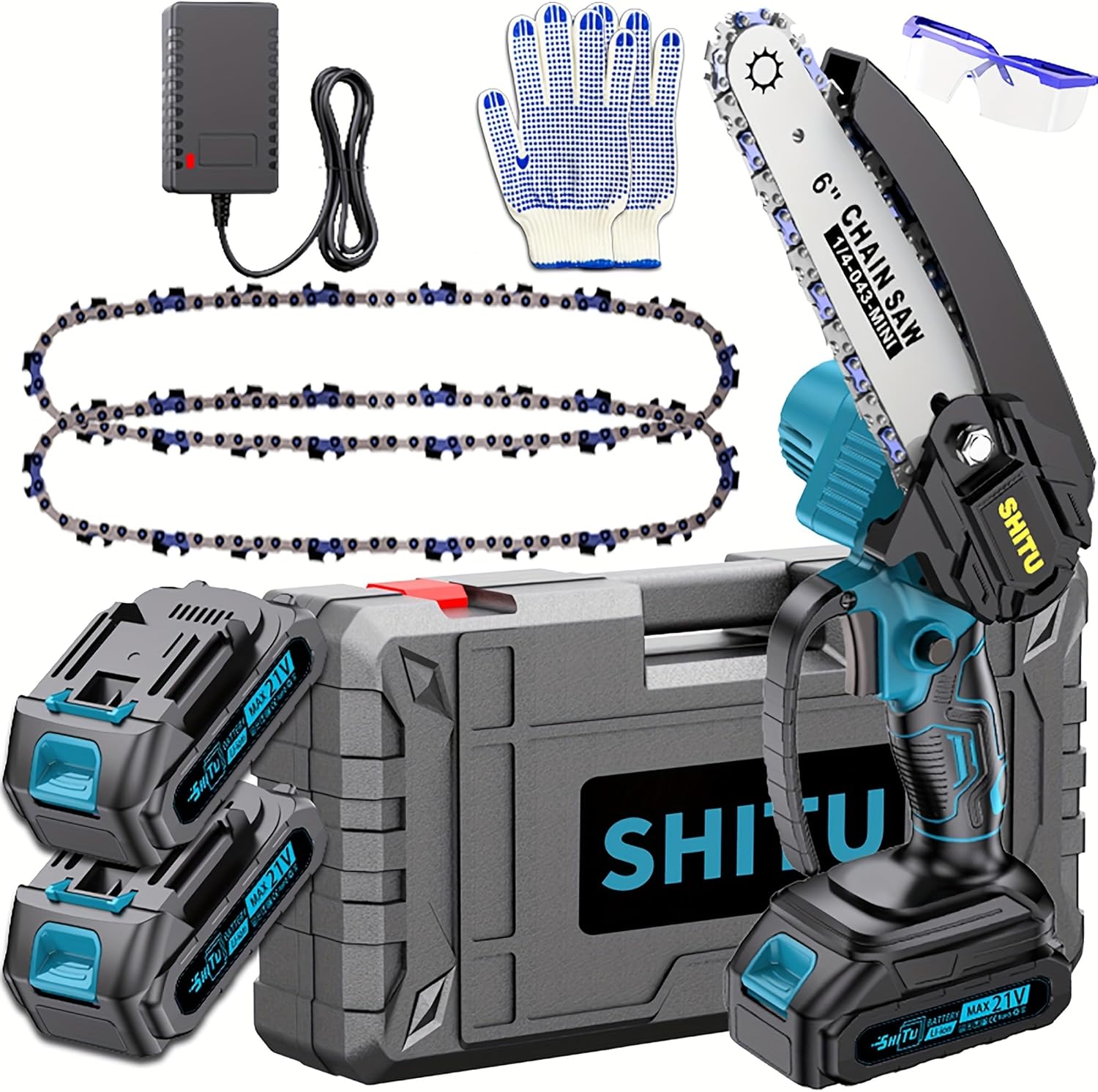 mini chainsaw, 6-inch handheld electric chainsaw, optional equipped with battery and charger, suitable for tree pruning. (2*battery)