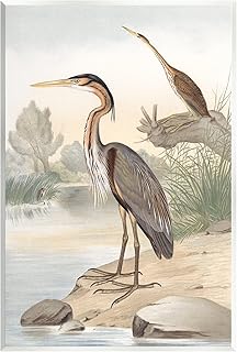 Stupell Industries Wild Heron Birds Perched Scenic Grassy Creek Wood Wall Art, Design By Piddix