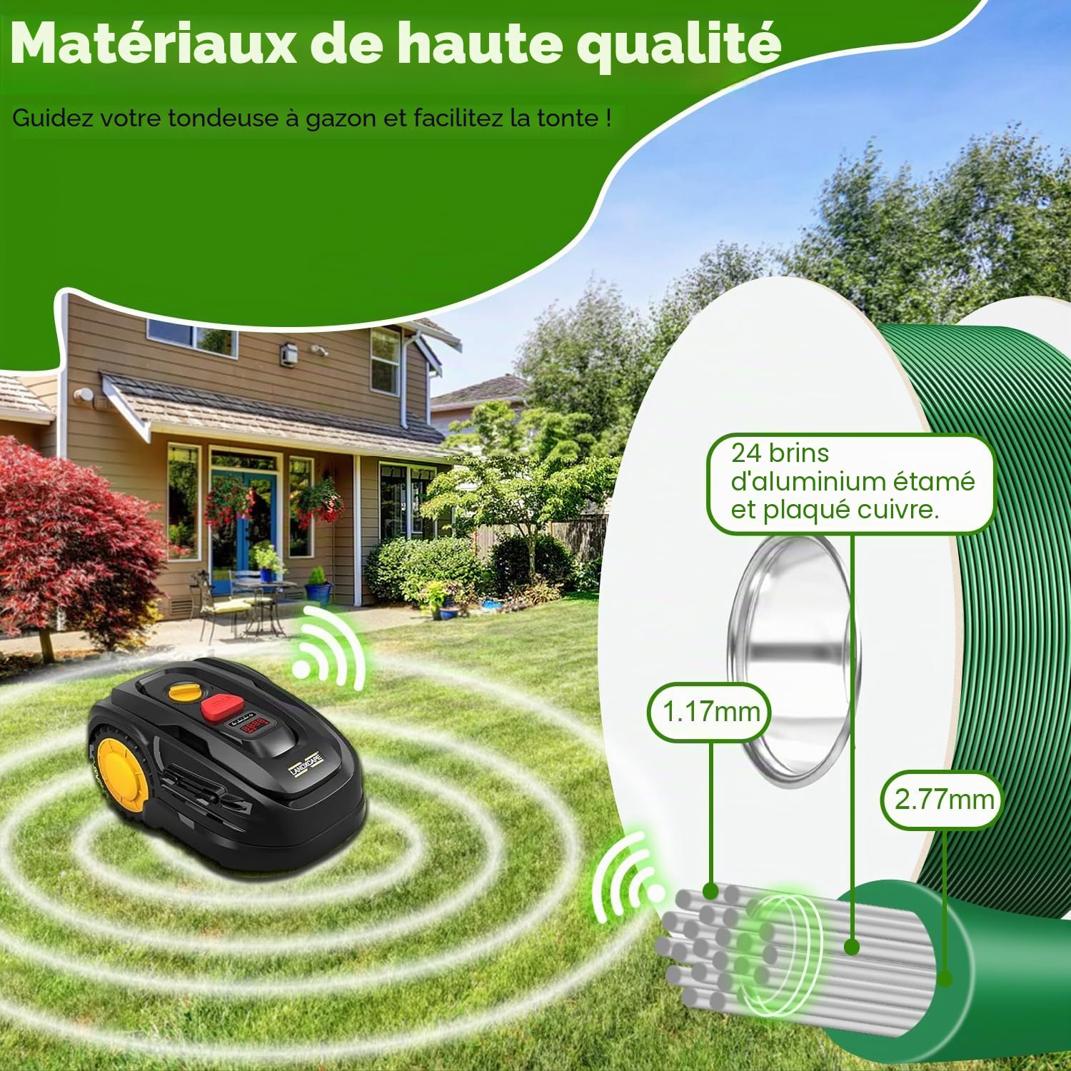Cable Robot Tondeuse 250M + 150 Piquets + 20 Connecteurs de Câble + 10 Bornes de Connexion, Fil pour Robot Tondeuse, Câble pour Robots Tondeuses Compatible avec Gardena/Bosch/Worx/Yard Force etc