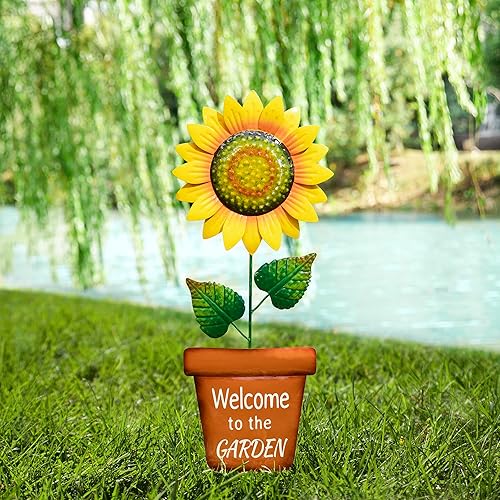 Miniatura 8 de Glitzhome Estacas de metal con diseño de girasol para patio, 36 pulgadas de alto, letrero decorativo de jardín para decoración de jardín de