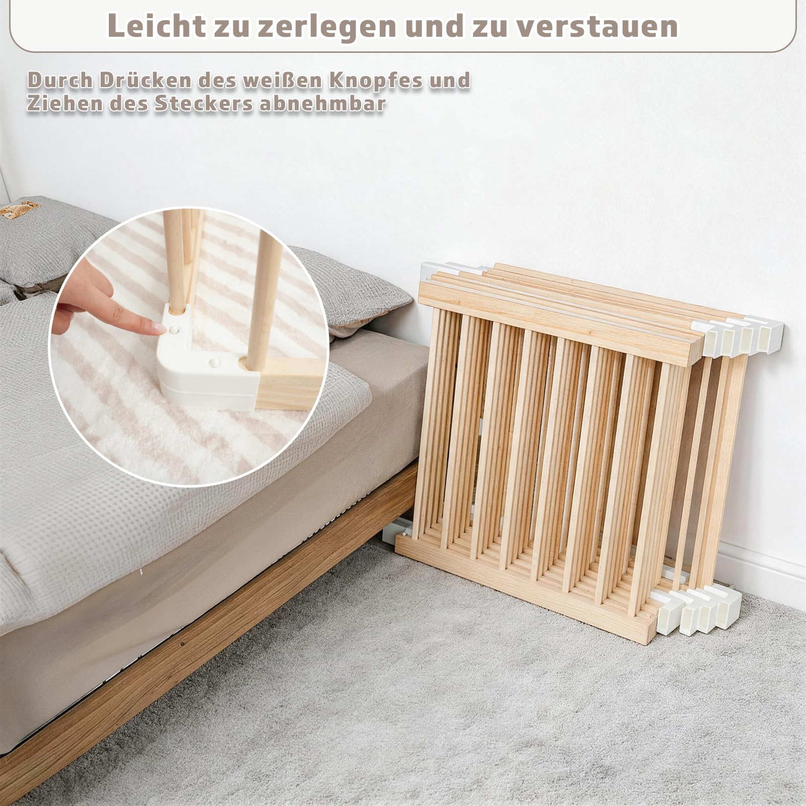 Baby Laufstall aus Holz mit Tür & Sicherheitsverschluss - Robustes Laufgitter zum Zusammenbauen, individuell formbares Krabbelgitter & Absperrgitter für Babys und Kleinkinder(135 * 135 * 61 cm)