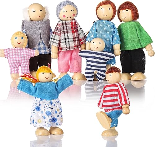 Casa de muñecas de madera, personas de 8 figuras, conjunto familiar de muñecas para niñas, niños pequeños, accesorios de casa de muñecas, juguete disponible en Yaxa Costa Rica