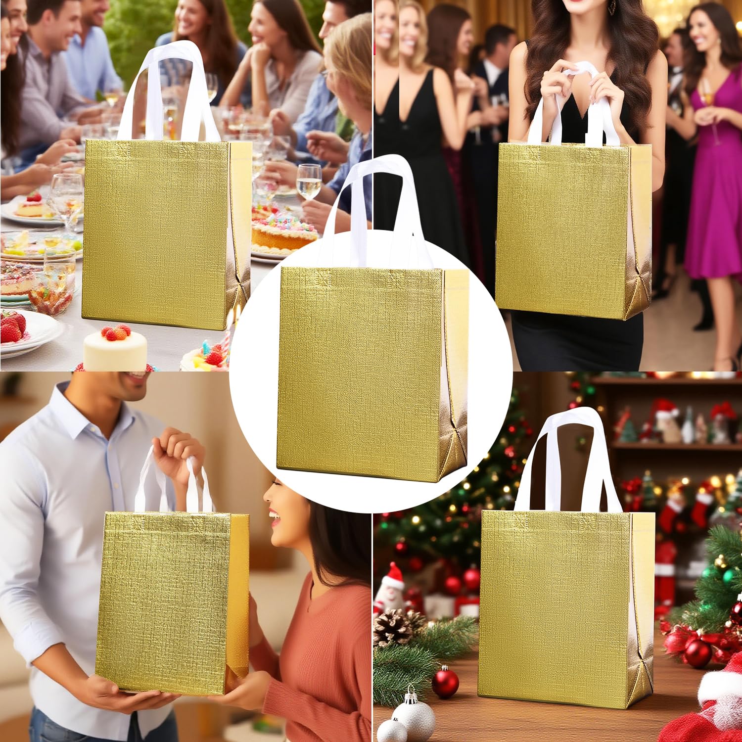 Glossy Gold Gift Bags with Handle 20-Pack,Reusable Non-woven Party Favor Bags with Sturdy Base for Birthday Wedding Easter,8.27x9.84x4.72 Inches (Gold, X-Small)
