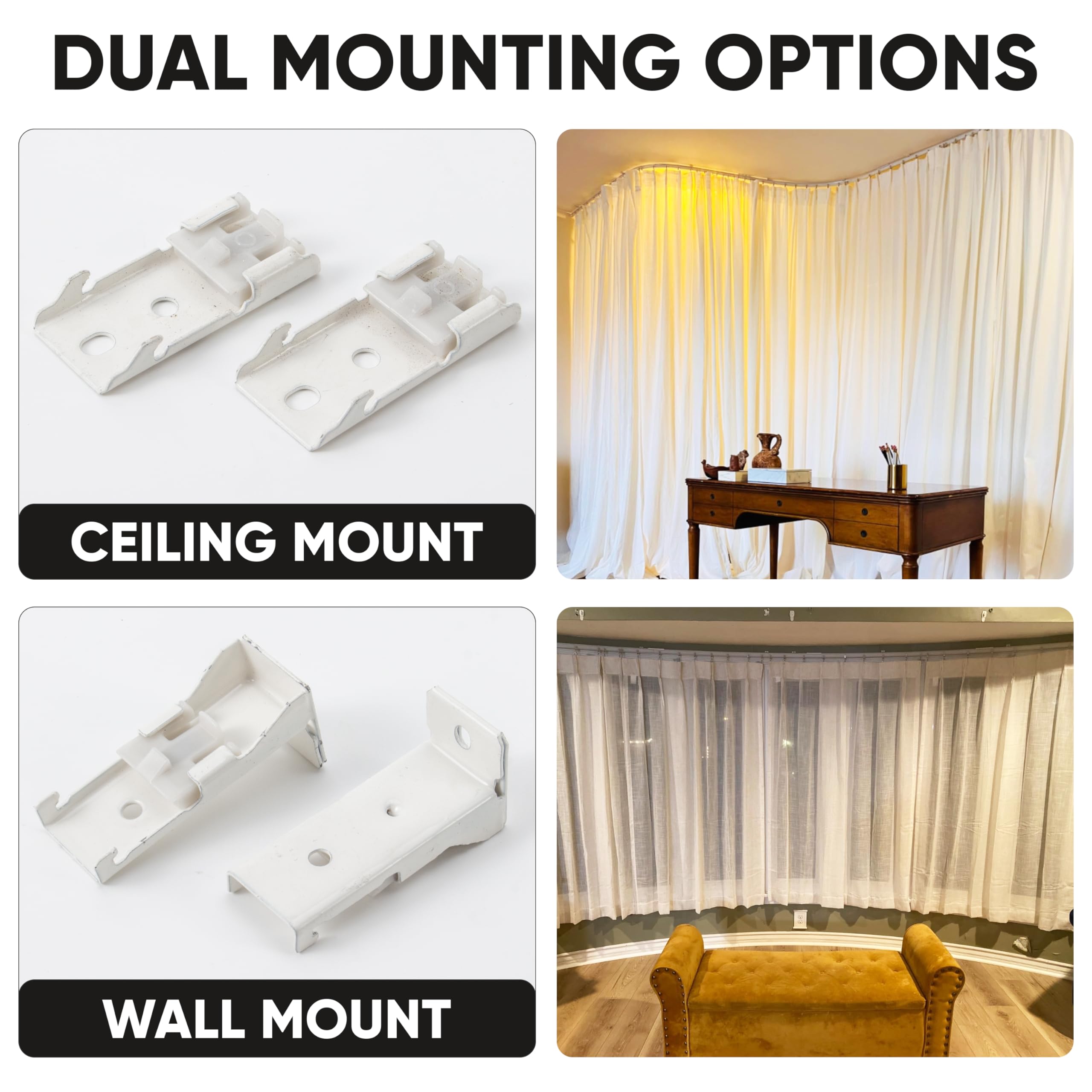 Rail de rideau de plafond flexible en aluminium – Rail de montage mural/plafond pliable de 5 m, système de glissement lisse pour baies vitrées, camping-cars, séparateurs de pièce, douches – Facile à