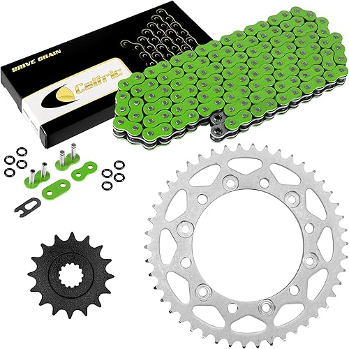 Caltric Compatible con la cadena de transmisión de junta tórica verde y el kit de piñón Yamaha Fz-6 2009 Fz-6R 2009 2010 2011 2012 2013-2016
