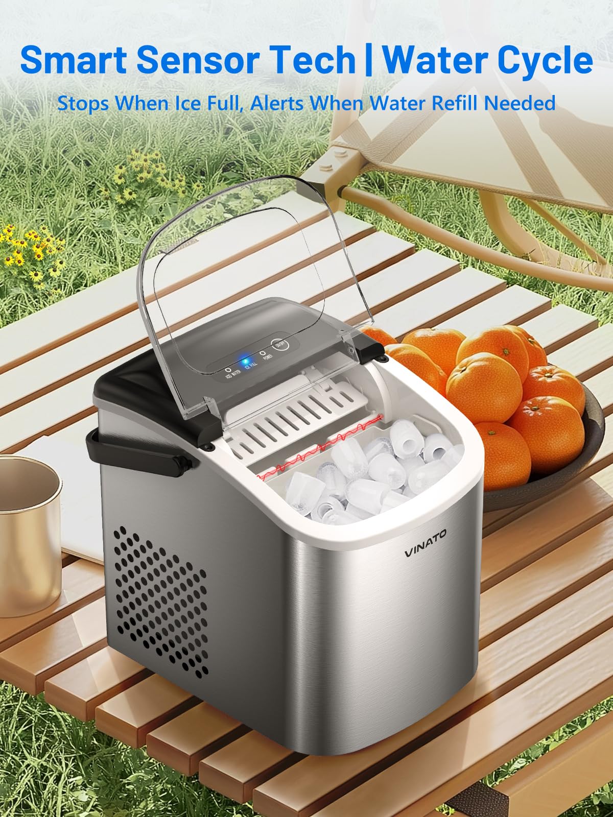 VINATO Macchina per il Ghiaccio, 9 Cubetti di Ghiaccio in soli 6-8 Minuti, Macchina per il Ghiaccio 12kg/24h, Macchina ghiaccio casa Portatile per Cucina, Bar, Campeggio