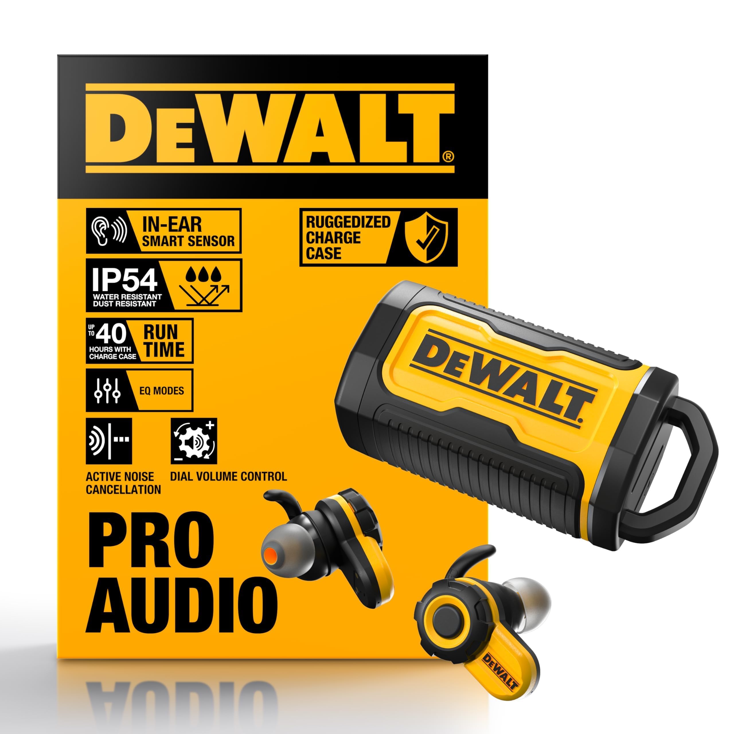 DEWALT Audífonos inalámbricos Jobsite Pro X2 ANC con Bluetooth para Trabajo Pesado, con cancelación Activa de Ruido, 10 h de autonomía (más de 40 h con Estuche), 4 Modos de ecualización, IP54