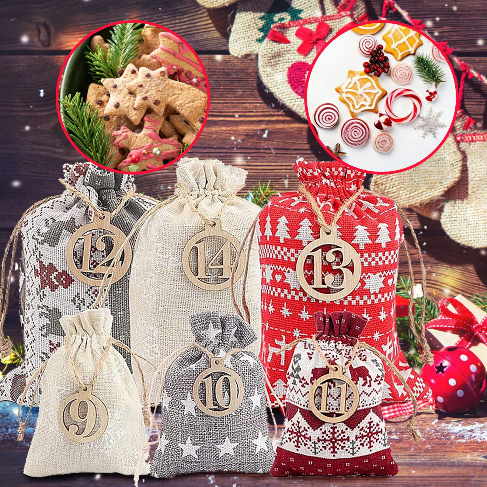 Sac En Tissu - Non Spécifié - Calendrier De L'Avent - 24 Sacs - Lin - Décoration De Noël - Maison