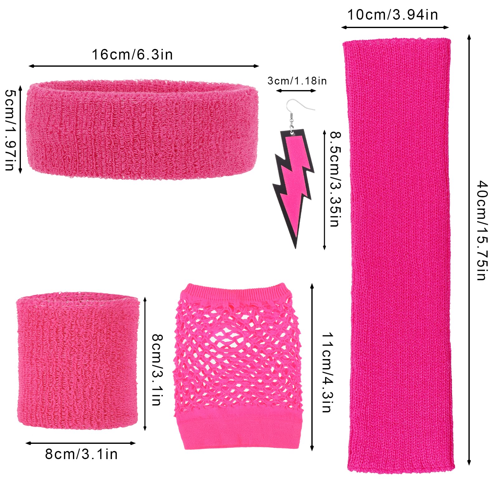 Radsocken 80s Fancy Dress Costumes Accessories,1980s Party Costume Accessories Set Leg Warmers Fishnet Gloves Earrings Headband,Retro Outfit for 80s Party Dress up Day - Image 2