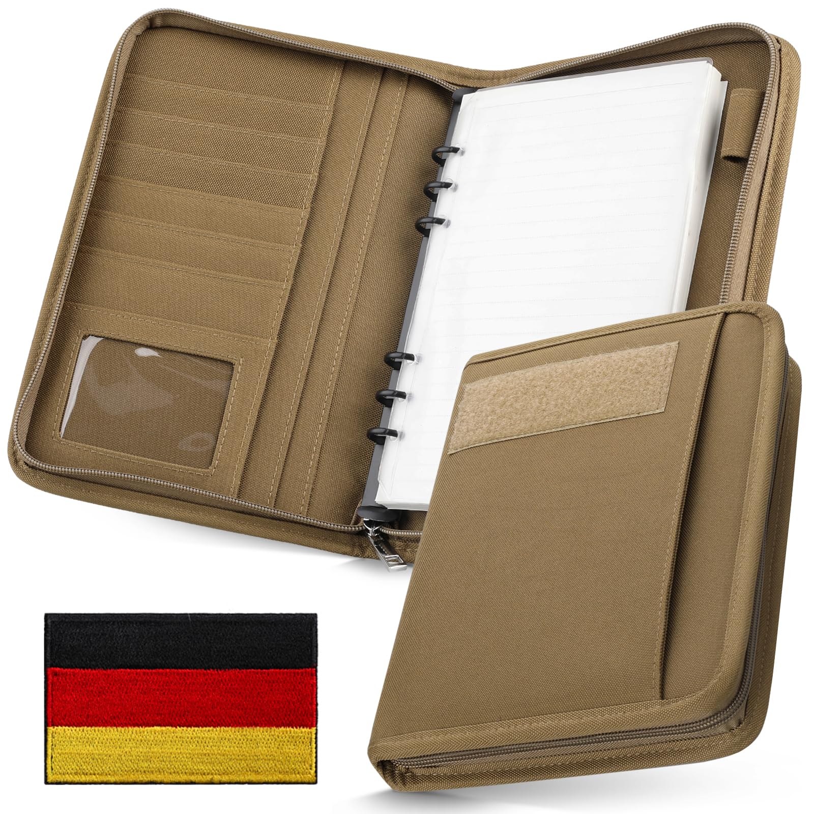 WYNEX Tactical Notebook Padfolio Ringbinder mit 80 Blatt, Notebook taktische Portfolio Binder mit Reißverschluss für taktische Ausrüstung und Organizer, Armee Militär nachfüllbar A5 6 Ringbinder