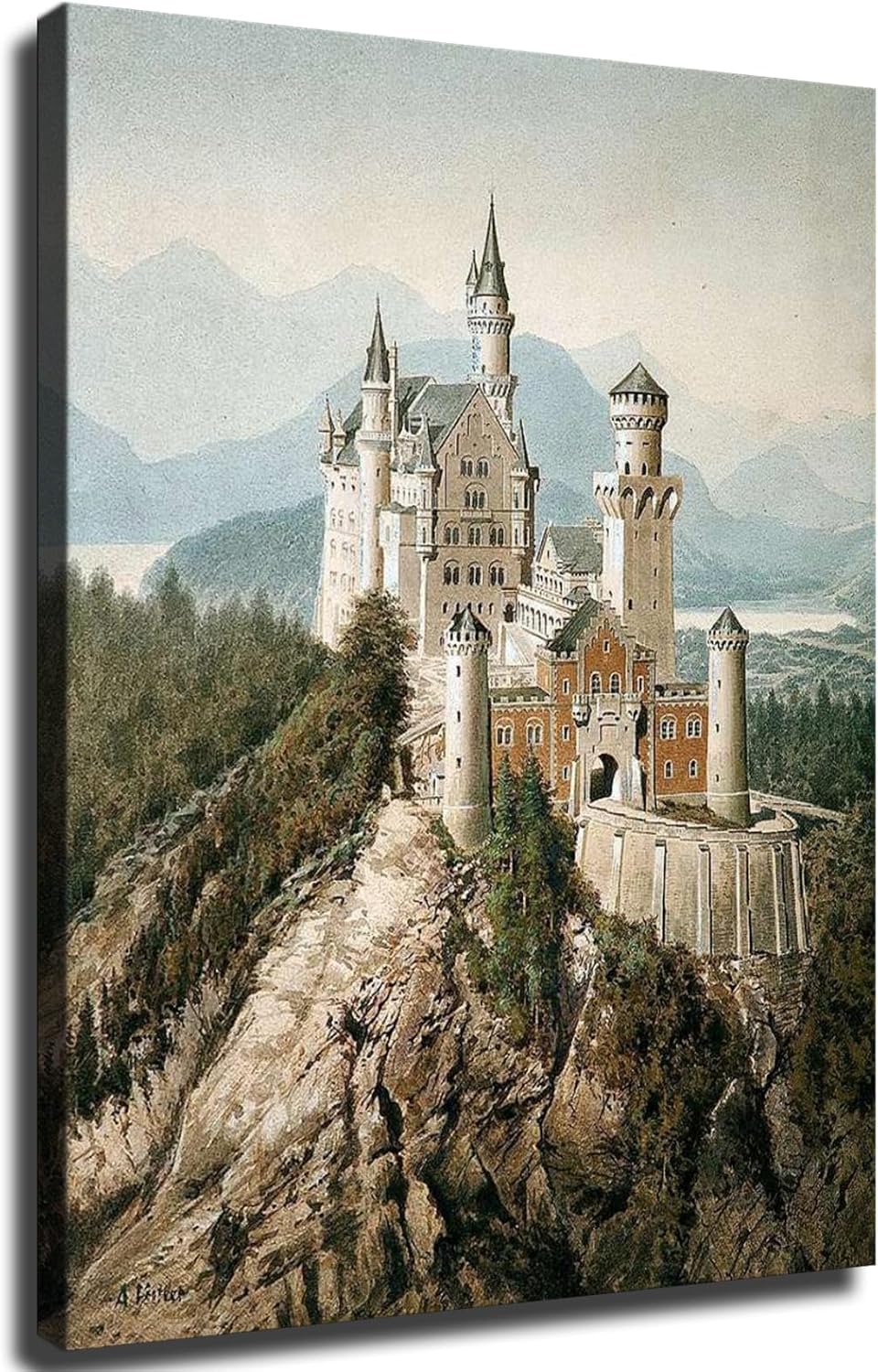 DFYTSJ Adolf Hitler Neuschwanstein Castle Wall Decoration Art Posters Wall Art for Living Room Bedroom Wall Art Printins Wall Decor (16 * 24inch,Frame)