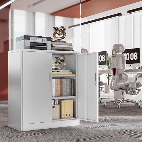 Miniatura 33 de CJF Gabinete de almacenamiento de metal, armario de almacenamiento con bloqueo con puertas y 1 cajón, 36 pulgadas de alto x 28 pulgadas de ancho x