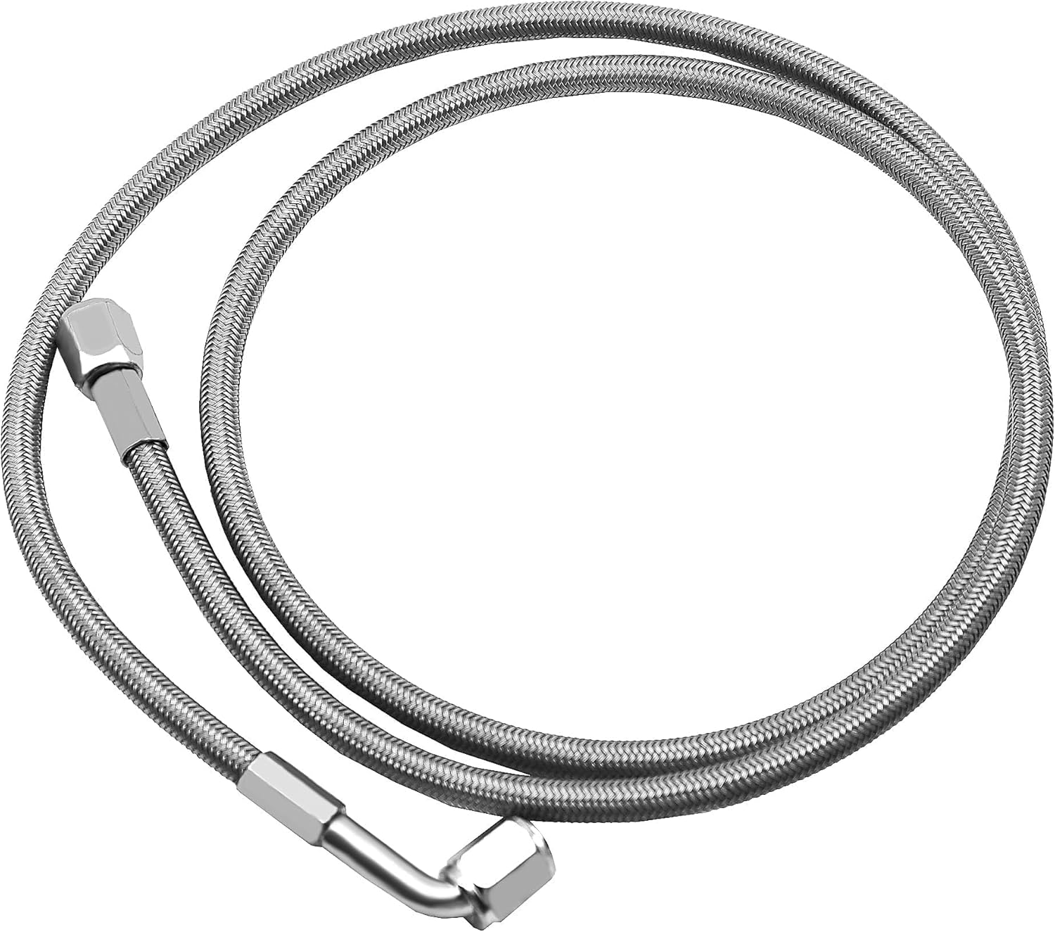 48" Billet Steel Braided Turbo Oil Feed Line Remote Turbocharger Length 4AN 90 Degree Straight Hose PTFE Line and Hose End Pressure 551871