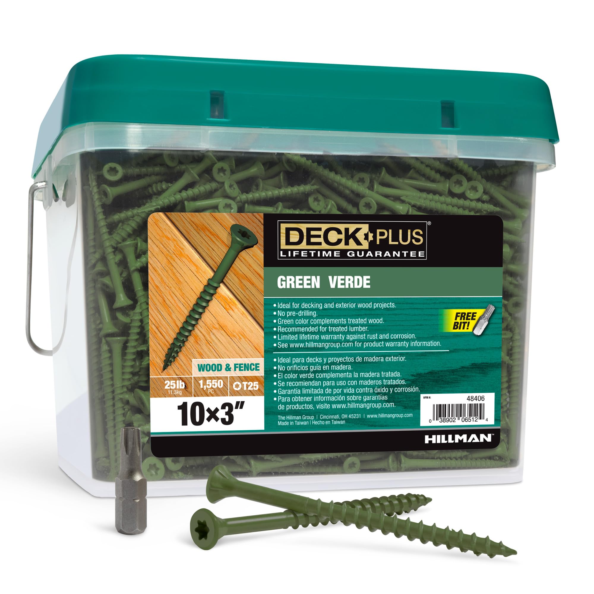 Tornillo para cubierta 10x3 verde Hillman 48406 para renovar terrazas de madera