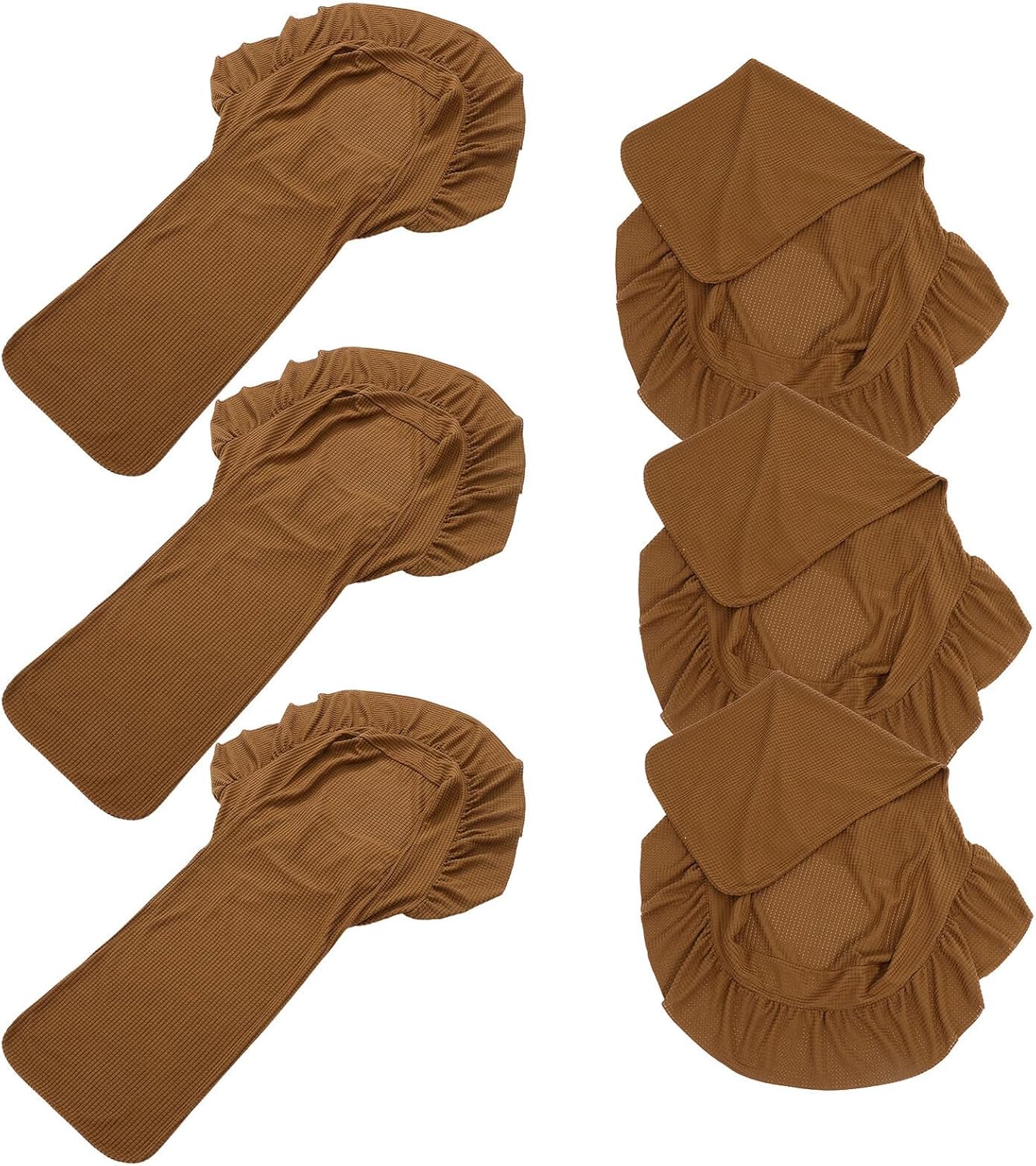 Waterproof Plaid Dining Room Chair Covers, Stretch Elastic Skirted Seat Protector Slipcovers with Ruffle Edge, Household 6pcs Set in Light Coffee