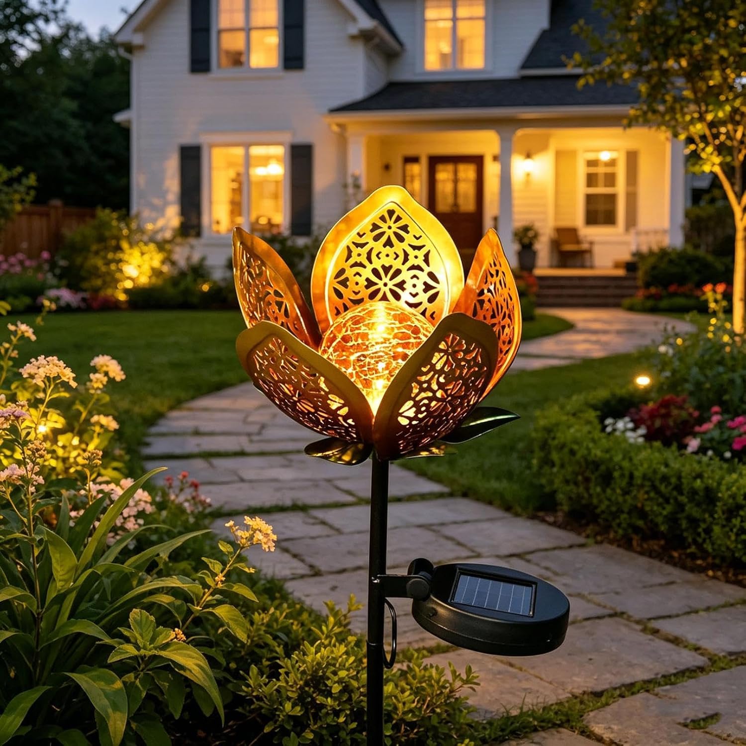 Metal Flower Shaped Solar Garden Lights with Ground Stake