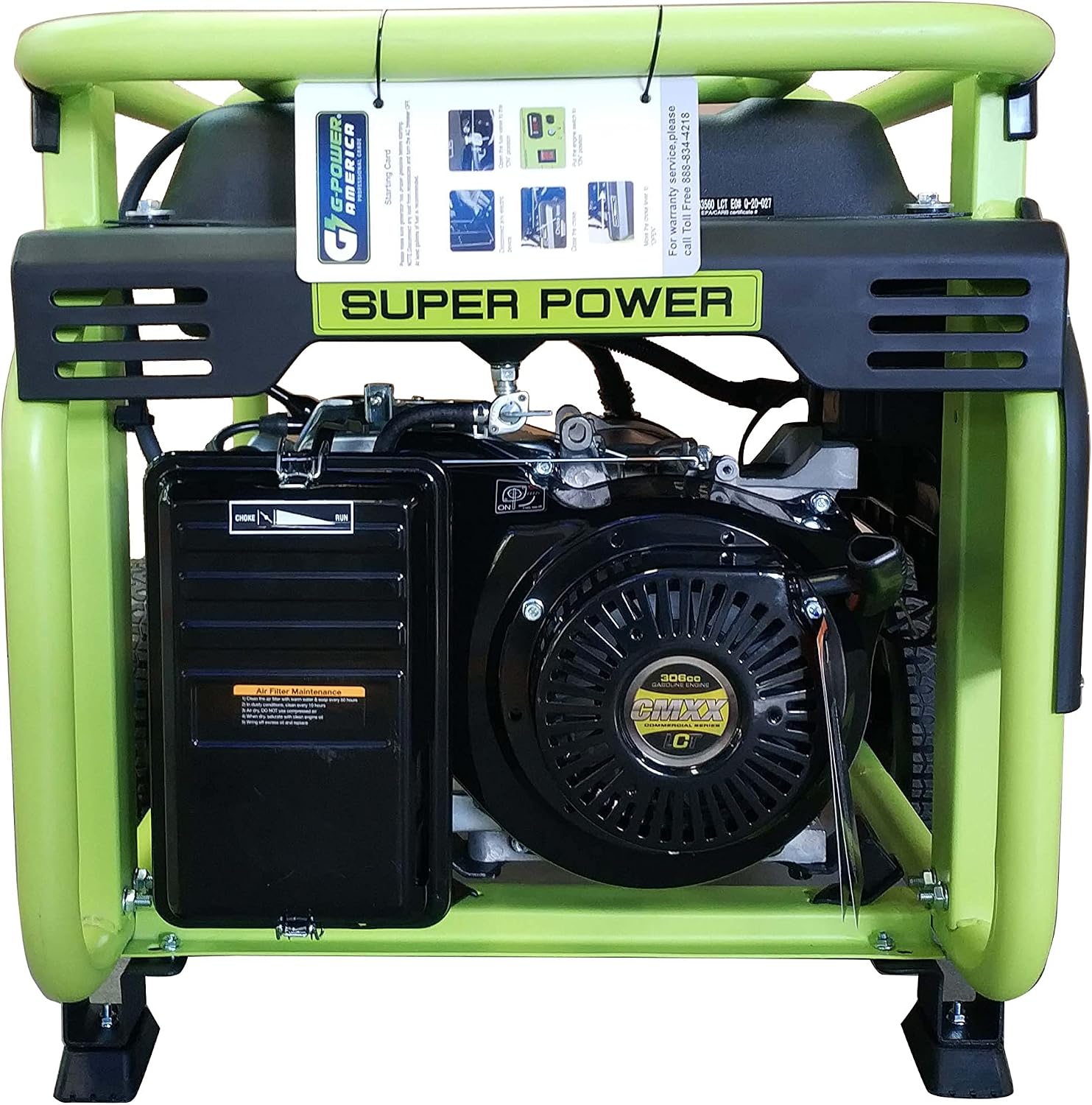 Green-Power America 6500 Watt Gasoline Powered Portable Generator, Manual Start, 12V-8.3A Charging Outlets, Home Back Up & RV Ready, 50 State Approved
